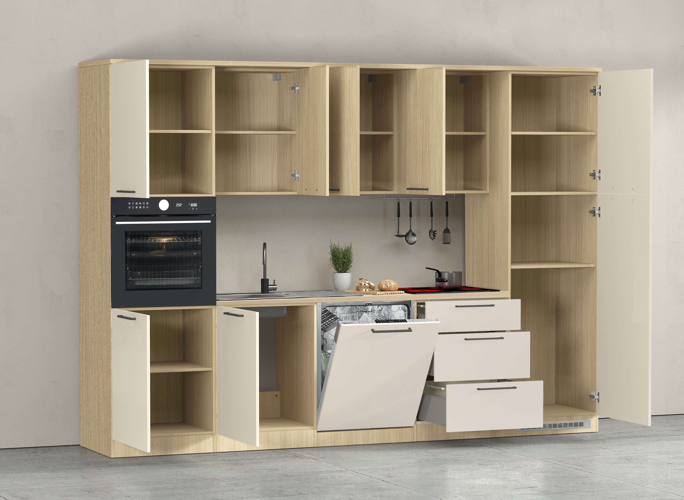 KOCHSTATION Küchenzeile »KS-Luna, Einbauküche, Zeilenküche, Küchenblock« Breite 300 cm, wahlweise mit Hanseatic-E-Geräten