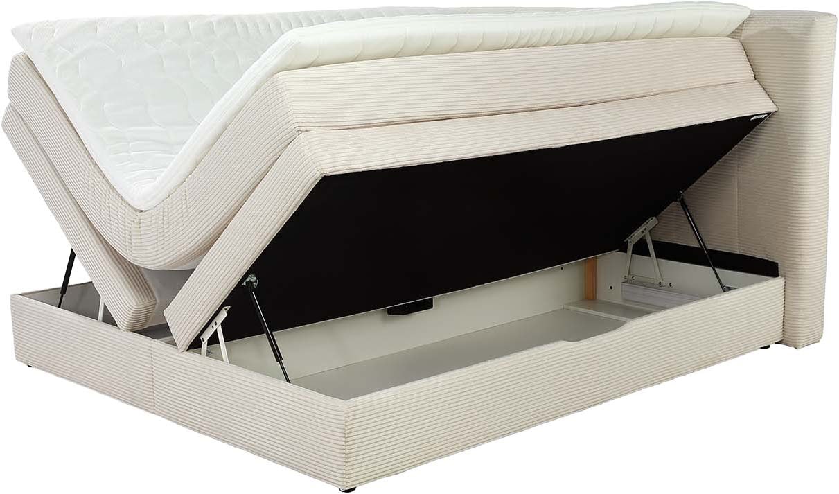 Jockenhöfer Gruppe Boxspringbett »AMY mit Bettkasten, inkl. Bonnell- oder Taschenfederkernmatratze H3-H4« mit 6 cm Kaltschaum-Topper, Cord-Bezug, 180x200 und 200x200 cm