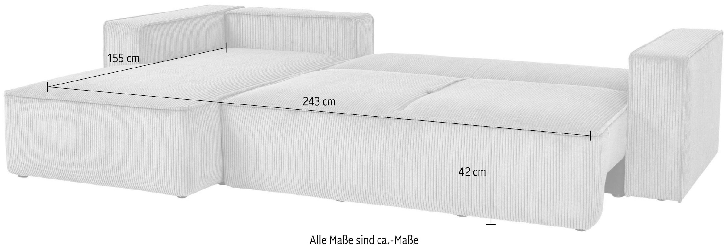 OTTO home Ecksofa »Tillian, Schlafsofa« Breite 294 cm, Breitkord, Sitzfläche mit Taschenfederkern