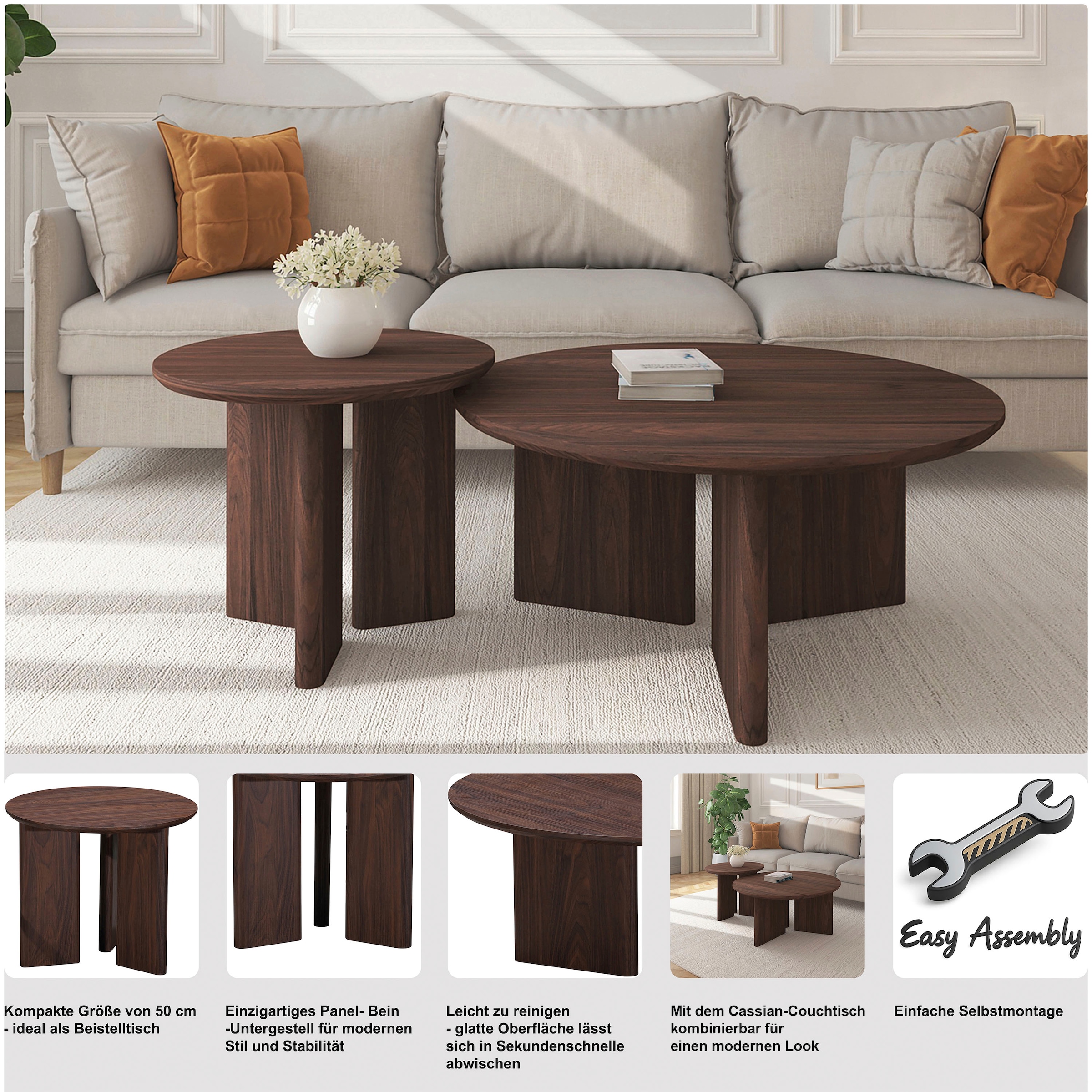 OTTO home Beistelltisch »Cassian« 1 Stk. tlg. schöne Holzoptik, modernes Fußgestell, Ø50 cm