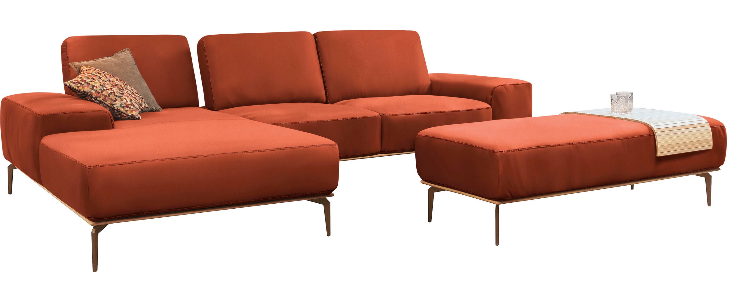 W.SCHILLIG Ecksofa »run, Designsofa mit tollem Sitzkomfort, bequem, L-Form«, mit Holzsockel, Füße in Bronze pulverbeschichtet, Breite 319 cm