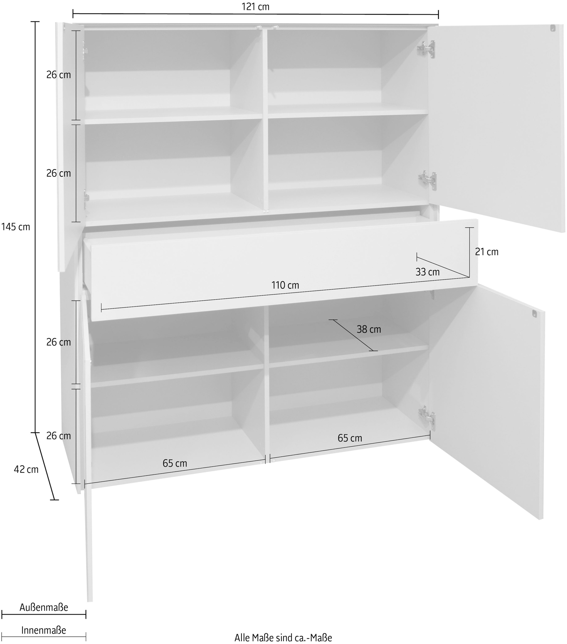 Mäusbacher Highboard »Imola TOPSELLER!«, Mäusbacher Highboard, Breite 121 cm, mit Glasfront und Glasoberplatte