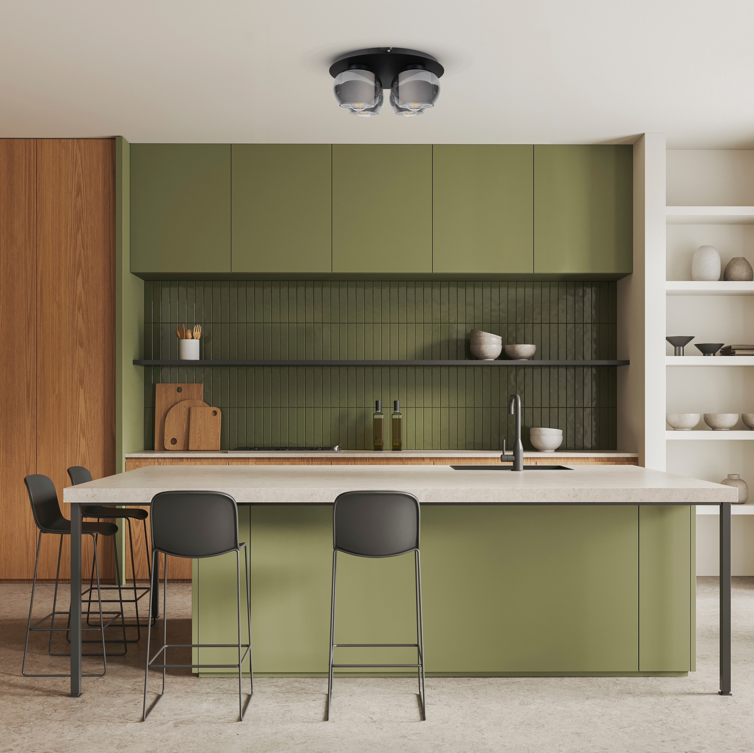 OTTO home Deckenleuchte »Tanissa« E27 1 Stk. rund, 4 kugelförmige Rauchglas-Schirme innen mit Stoff, 4x E27 exkl.