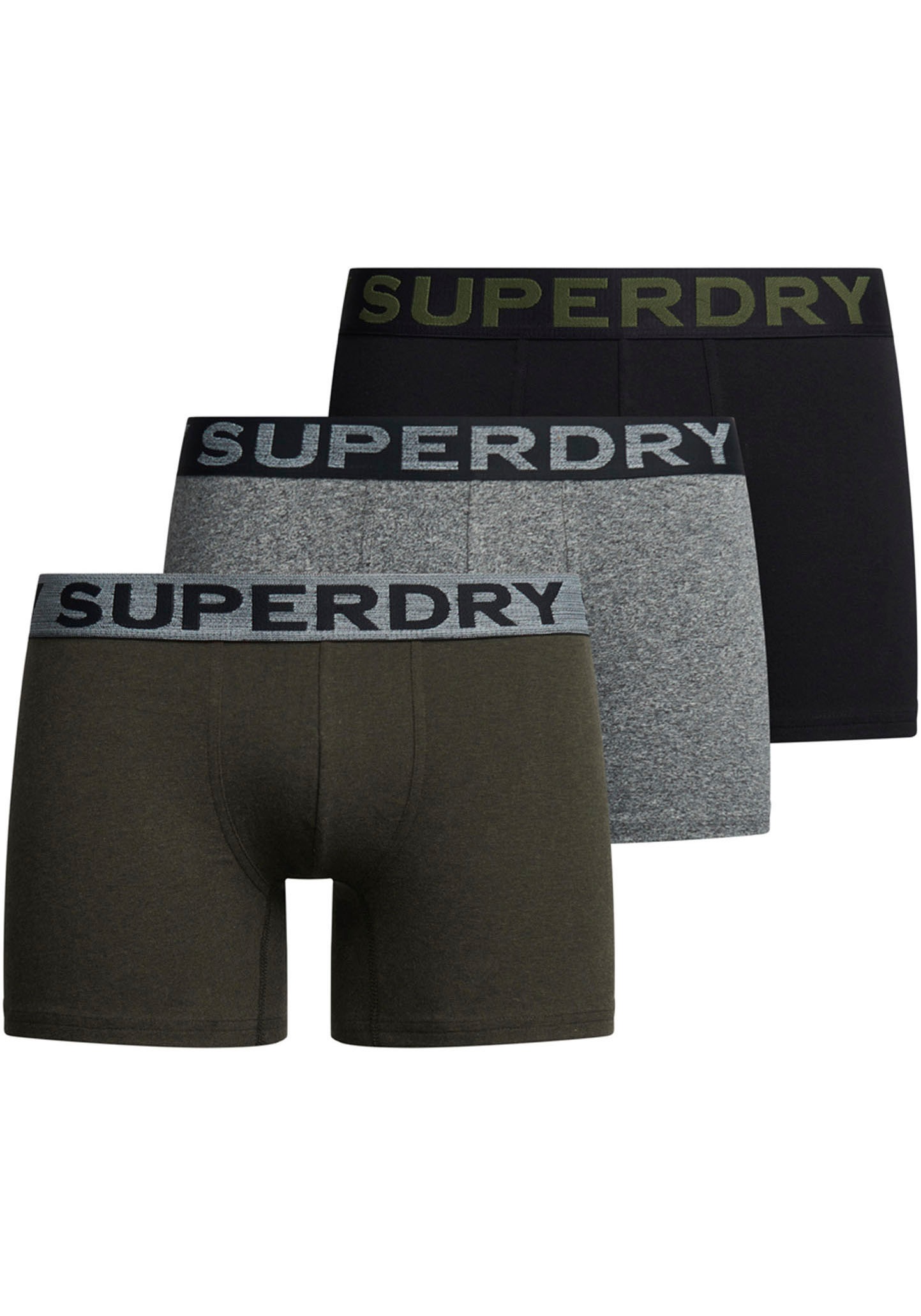 SUPERDRY Boxershorts »BOXER TRIPLE PACK« Packung, 3 Stk. tlg. Asphalt Grit/Winter Kahki Grit/Black S S Bündchen mit Superdry Schriftzug