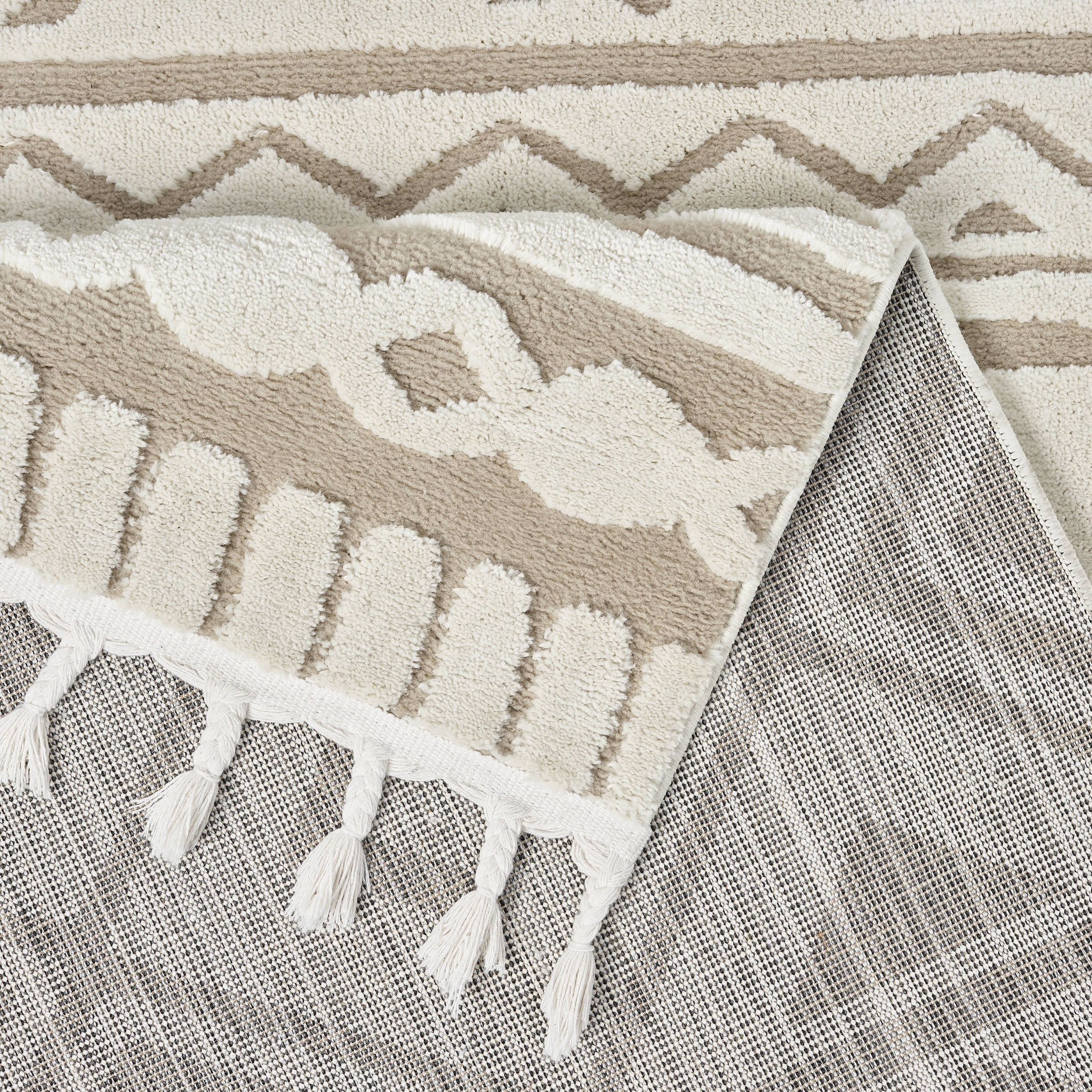 OTTO home Teppich »Bonvo« rechteckig 19 mm Höhe mit Fransen, Hoch-Tief-Struktur, Wohnzimmer, Schlafzimmer, Boho-Style