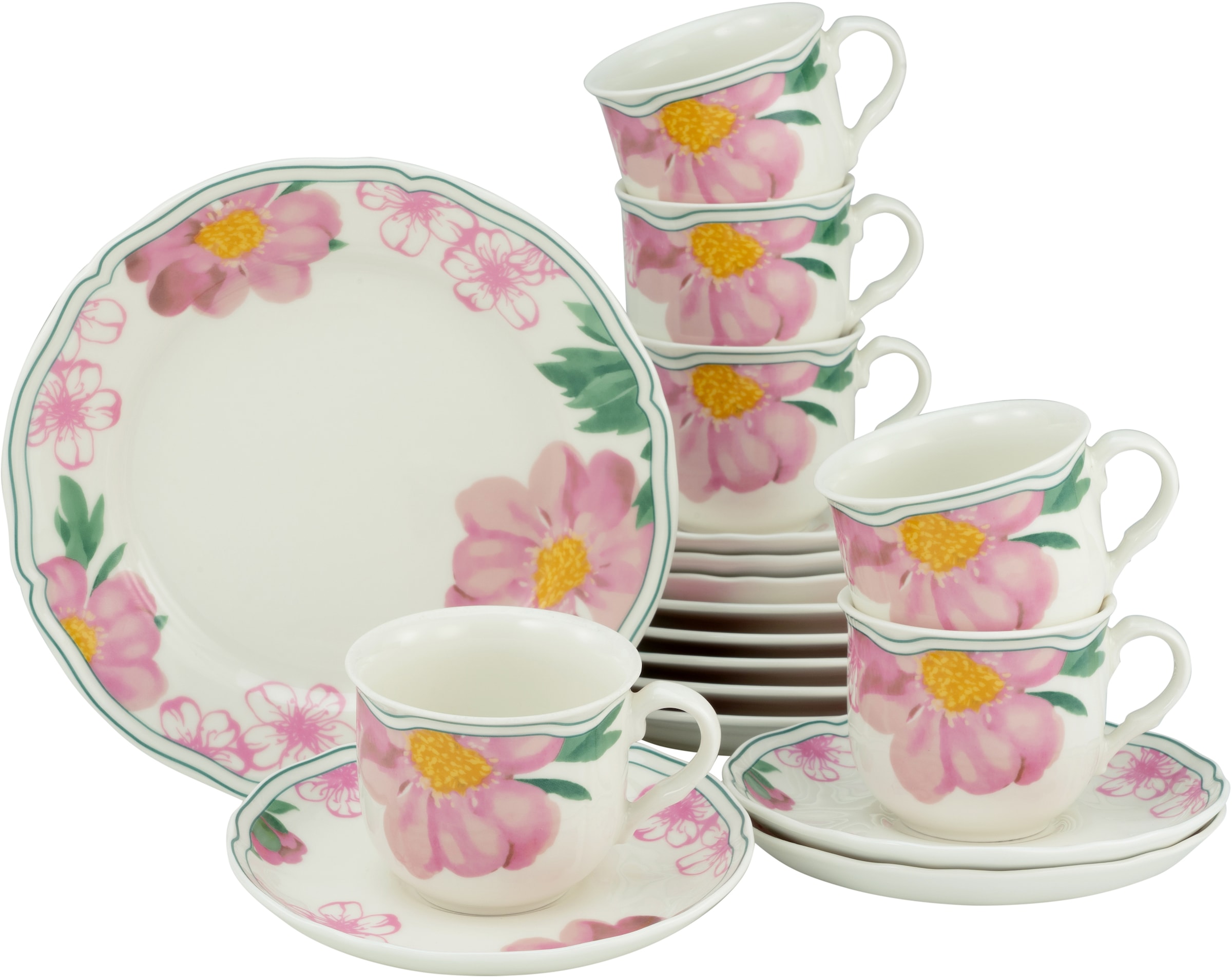 CreaTable Kaffeeservice »Geschirr-Set Rose«, (Set, 18 tlg., Kaffeegeschirr für 6 Personen), Service, Premium-Porzellan, Made in Europe, 18 Teile, für 6 Personen