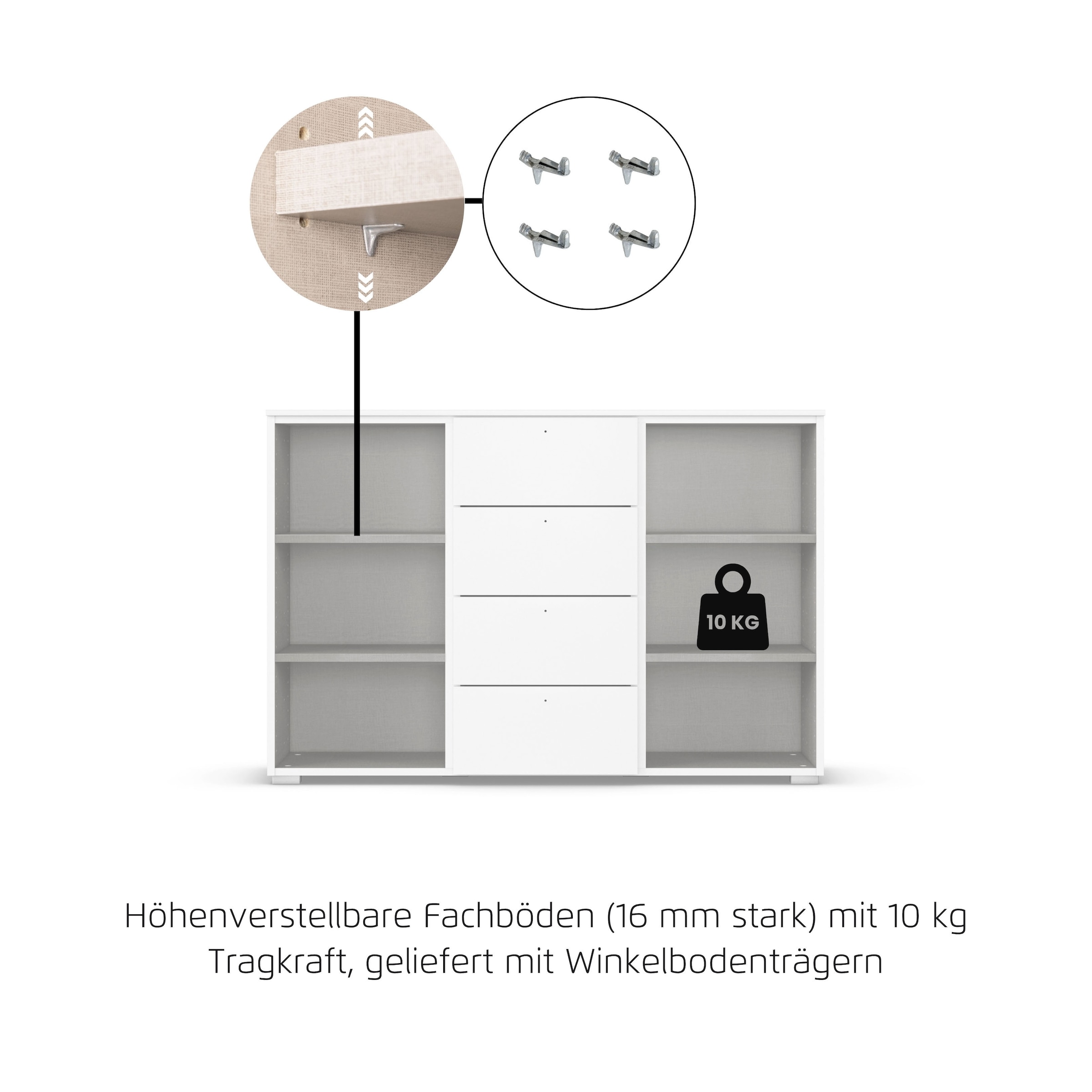 rauch Schubkastenkommode »Sideboard Kommode Kombikommode KOLUNA mit Hochglanzfront« Breite 120 cm,  vier große Schubladen, mit insgesamt 4 Einlegeböden MADE IN GERMANY