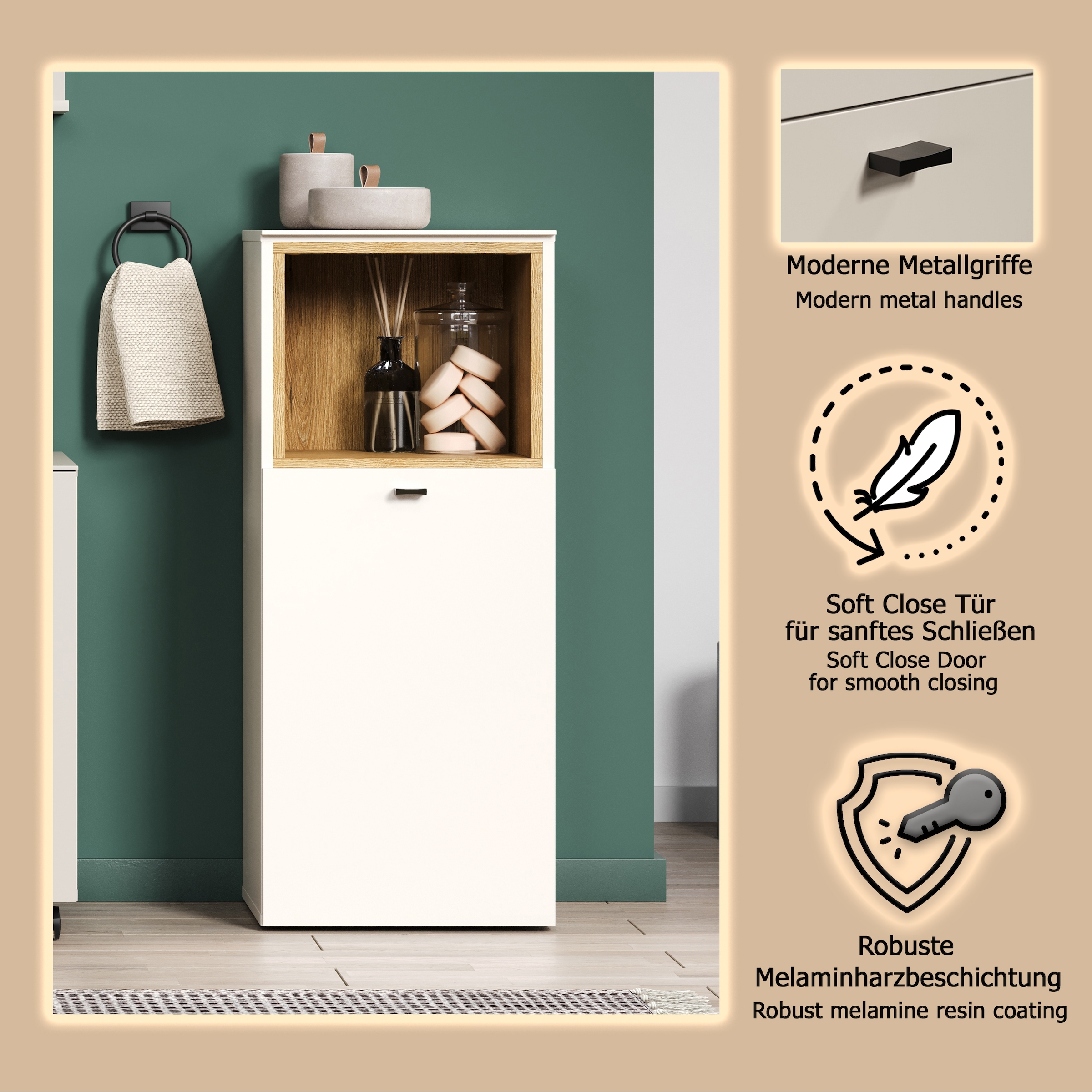 welltime Unterschrank »San Pedro«, (1 St.), Standschrank mit Soft-Close Funktion - (B/T/H) 40/31/95 cm