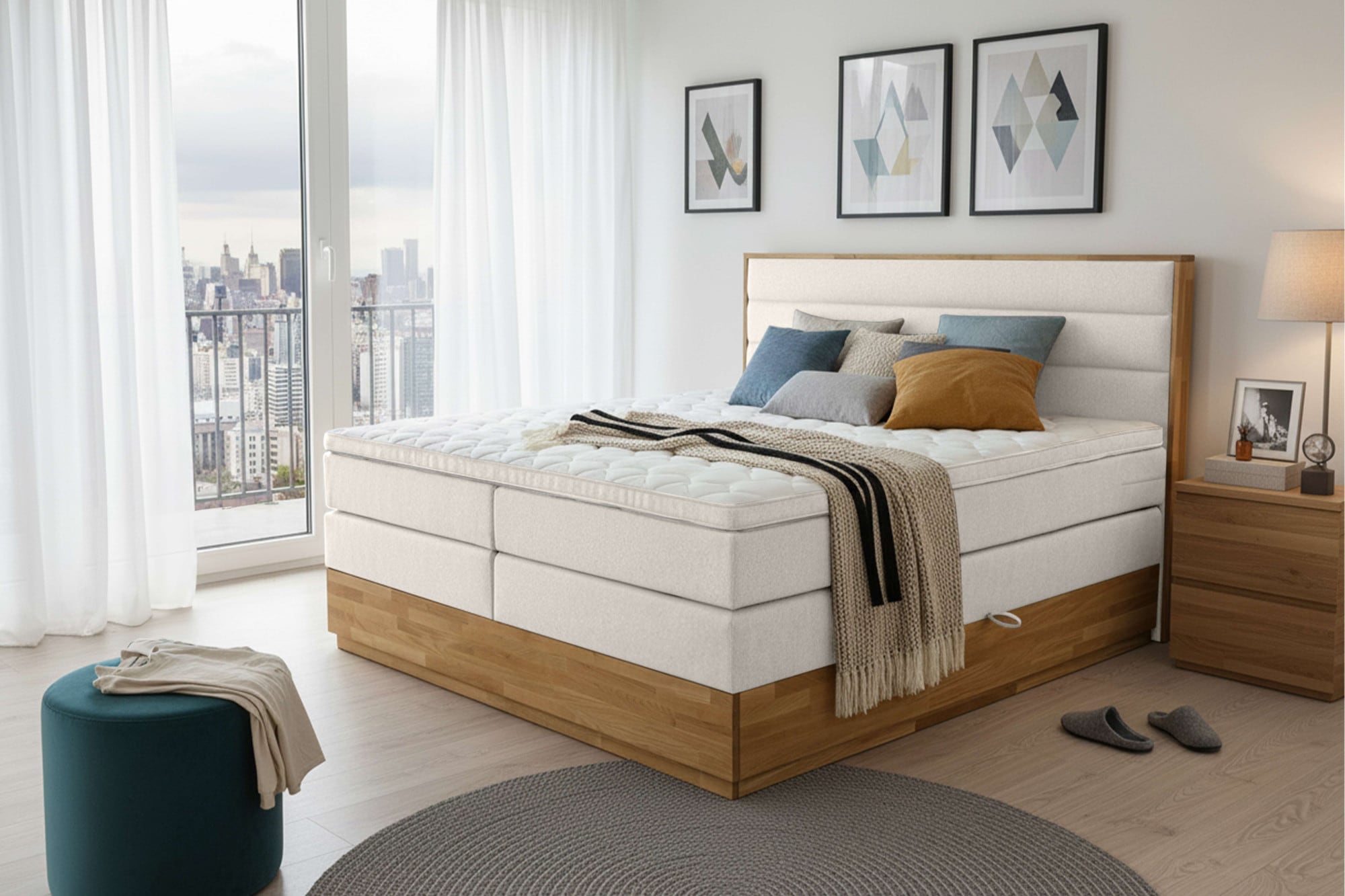 Home affaire Boxspringbett »Evelina, Doppelbett, Polsterbett, Komfortbett, 160 & 180 cm« inkl. 6 cm Topper, zwei Bettkästen, Taschen-Federkernmatratze in H3