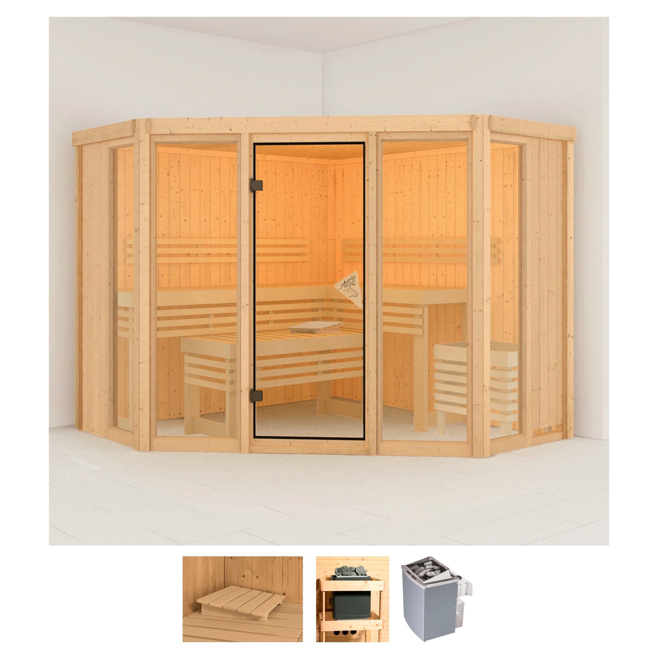 Karibu Sauna »Astrid 2«, (Set), 9-kW-Ofen mit integrierter Steuerung günstig online kaufen