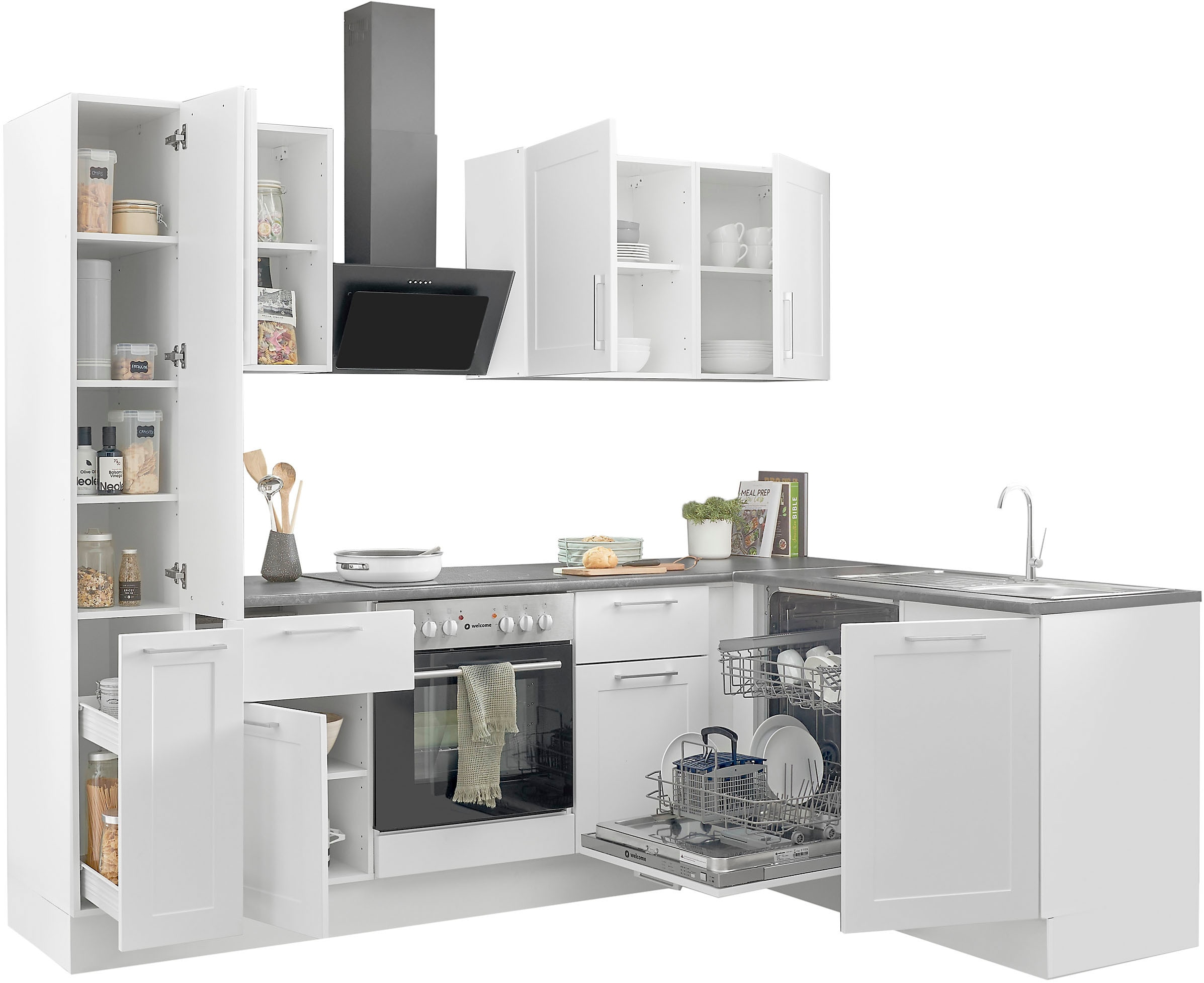 BASIC by Balculina Winkelküche »Marsi«, Stellmaße 250x175 cm, wahlweise mit E-Geräten, Soft-Close-Funktion