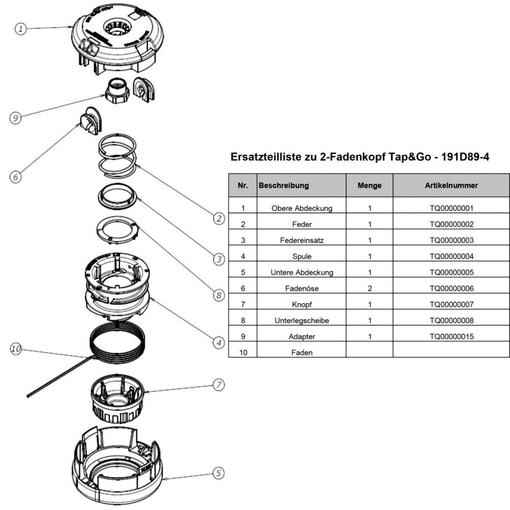 Makita Fadenspule »191D89-4«, 2-Fadenkopf Tap&Go, M10x1,25LH, 2,0 mm, Four-Leaf Mähfaden