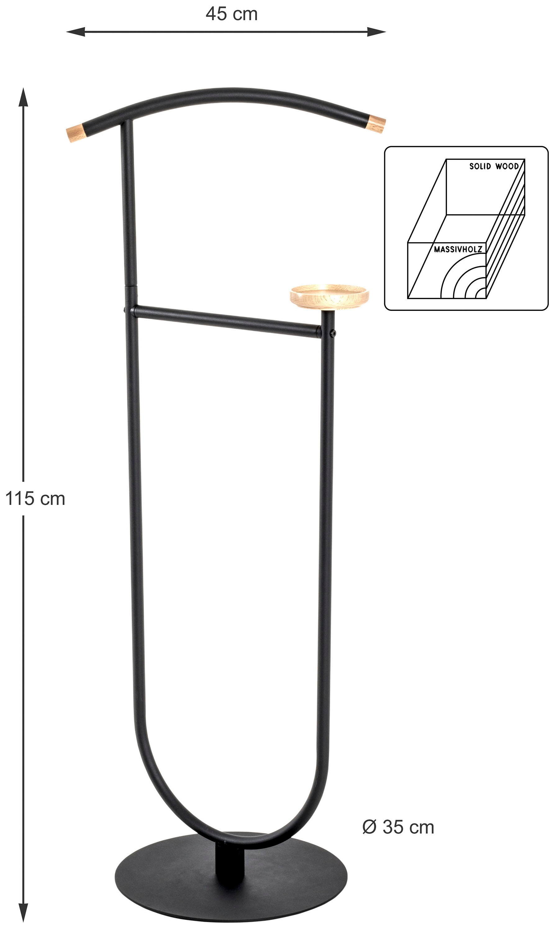 HAKU Herrendiener »Anzugständer, Dressboy, Kleiderboy, Kleiderbutler, Stiller Diener« freiform - aus Metall buche, schwarz -B/T/H 45/34/115 cm