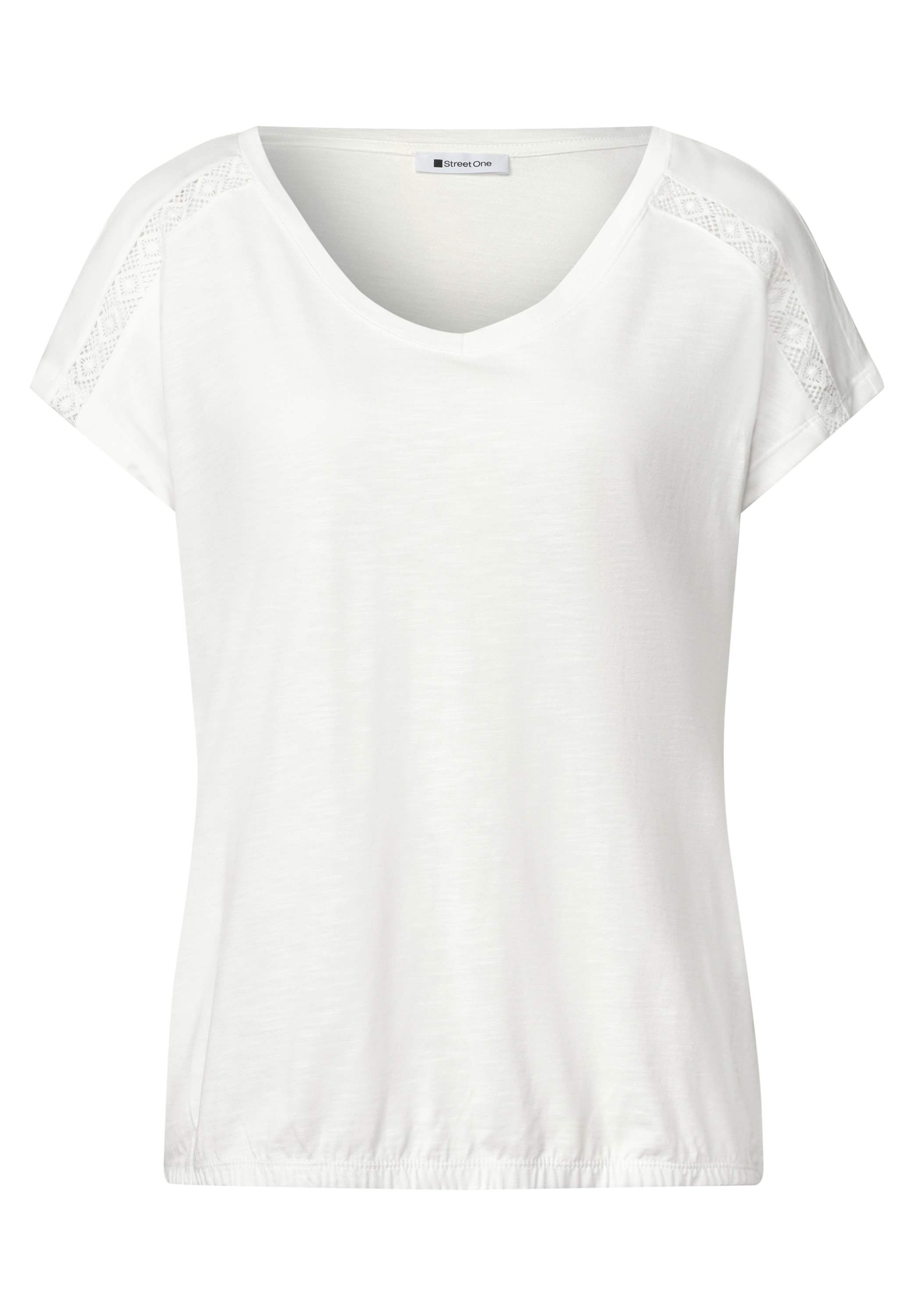 STREET ONE Kurzarmshirt Sommershirt mit V-Neck und Crochet-Details