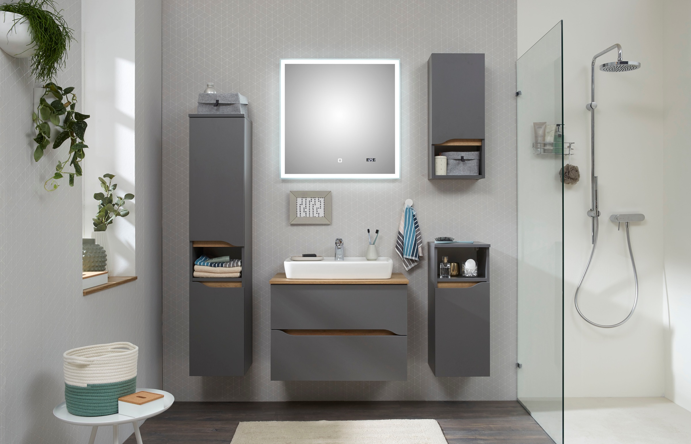 Saphir Badmöbel-Set »Quickset 5-teilig, Keramik-Aufsatzbecken mit LED-Spieg günstig online kaufen