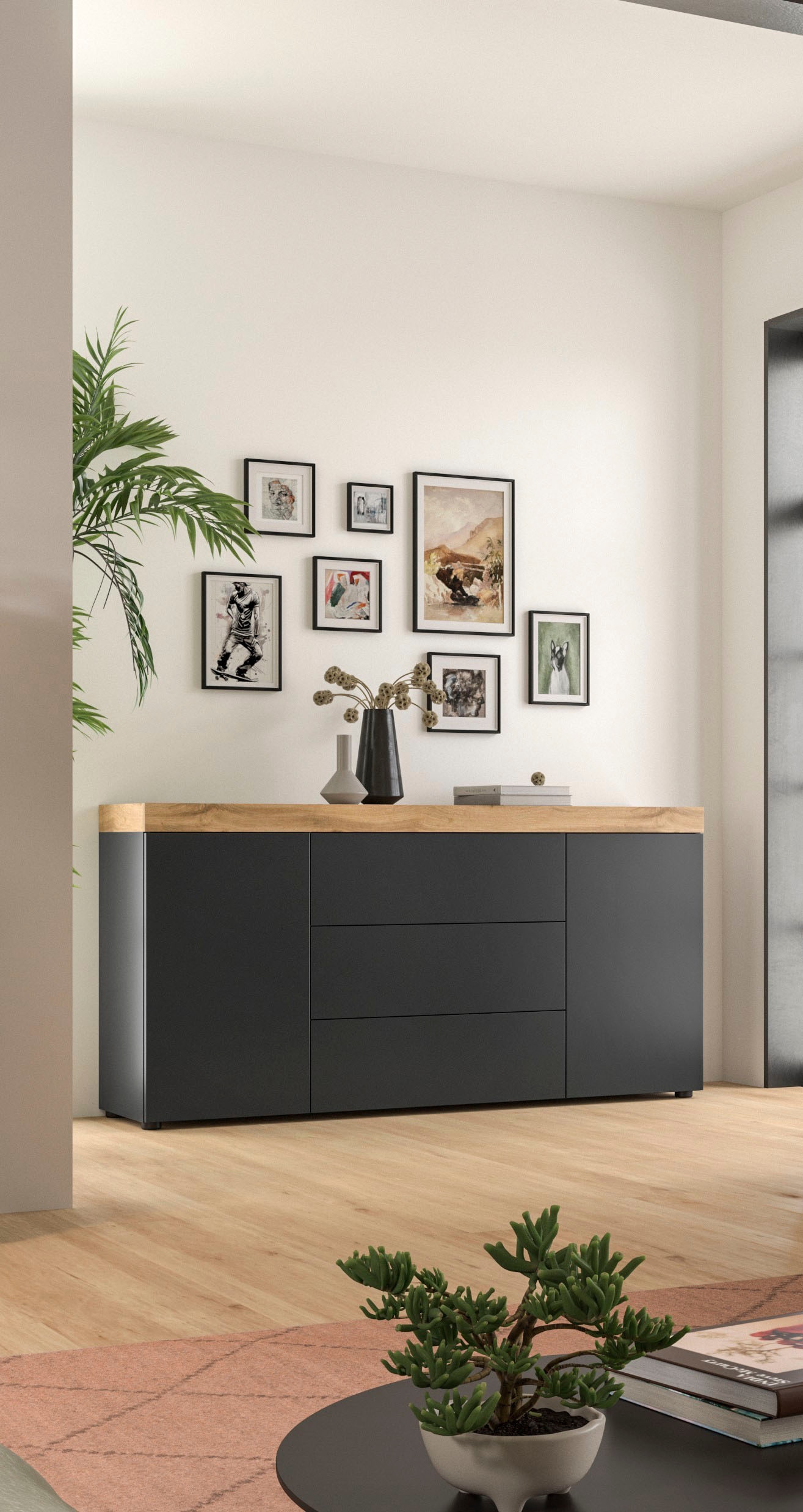 OTTO home Sideboard »MAMBO, Breite 160cm, 2 Türen, 3 Schubkästen, push-2-open« 2 farbige Ausführung, in verschiedenen Farben erhältlich, 1 Stk. tlg. Kommode, Anrichte, Wohnzimmer, Schlafzimmer