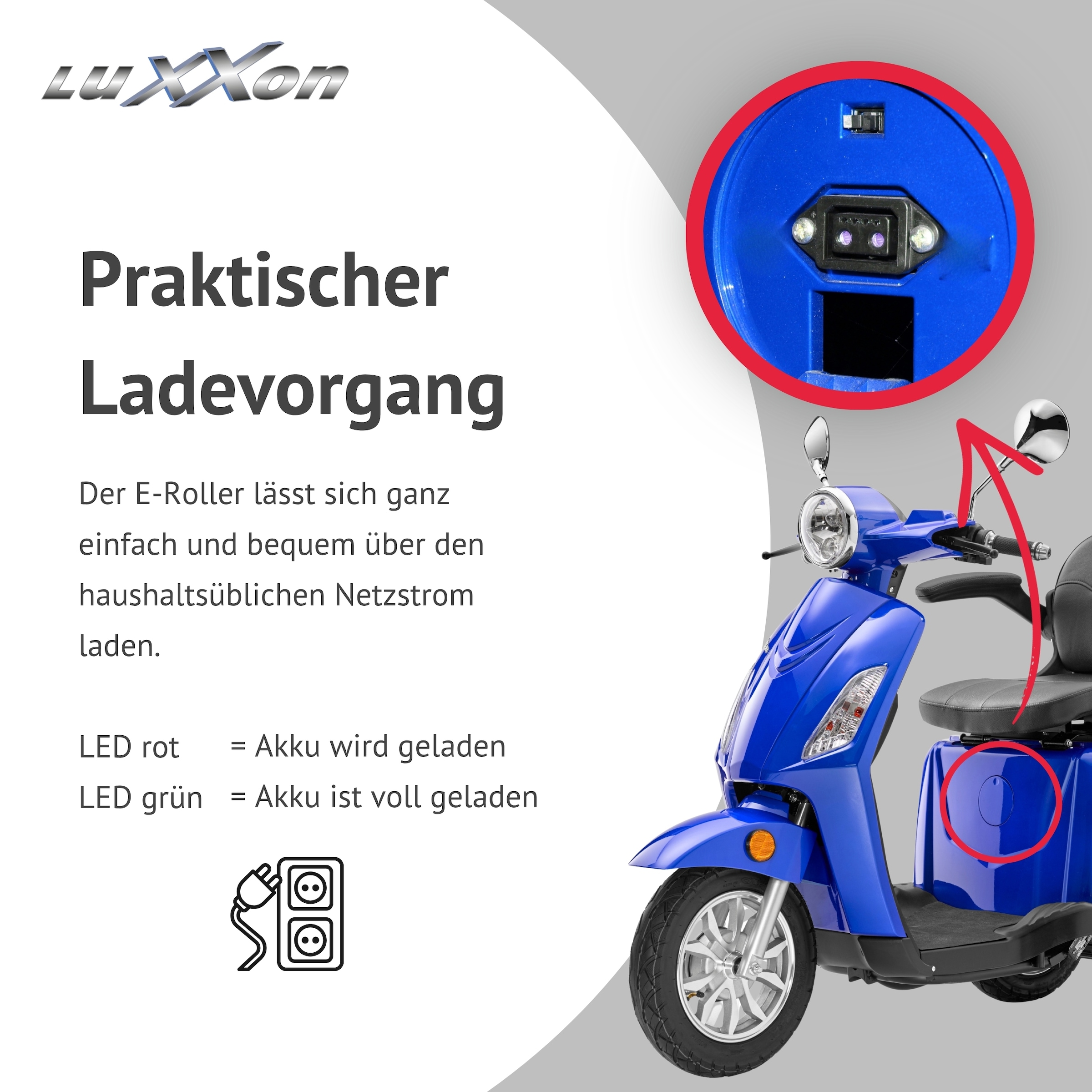 Luxxon Elektromobil »E3800« 800 W 20 km/h Elektroroller, Korb,  bis zu 65 km Reichweite, Elektro Dreirad, Seniorenmobil