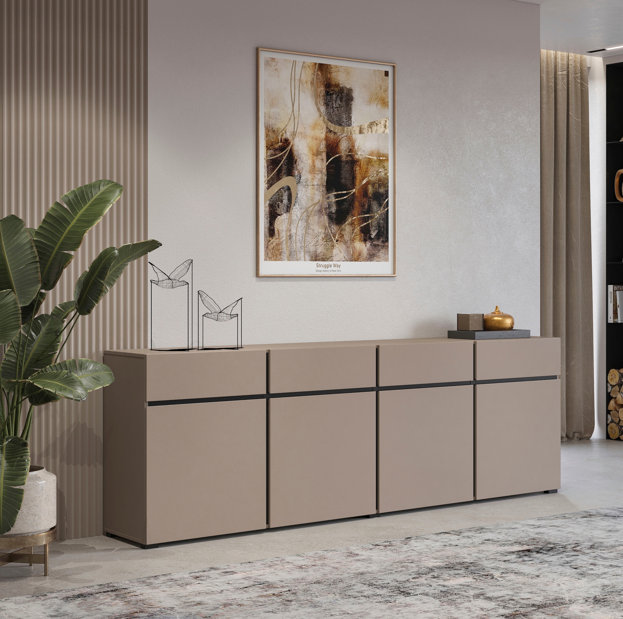 INOSIGN Sideboard »Cross,Breite 225 cm, moderne grifflose Kommode,4 Türen/4 Schubkästen«, Schubladenschrank mit viel Stauraum, Einlegeböden verstellbar