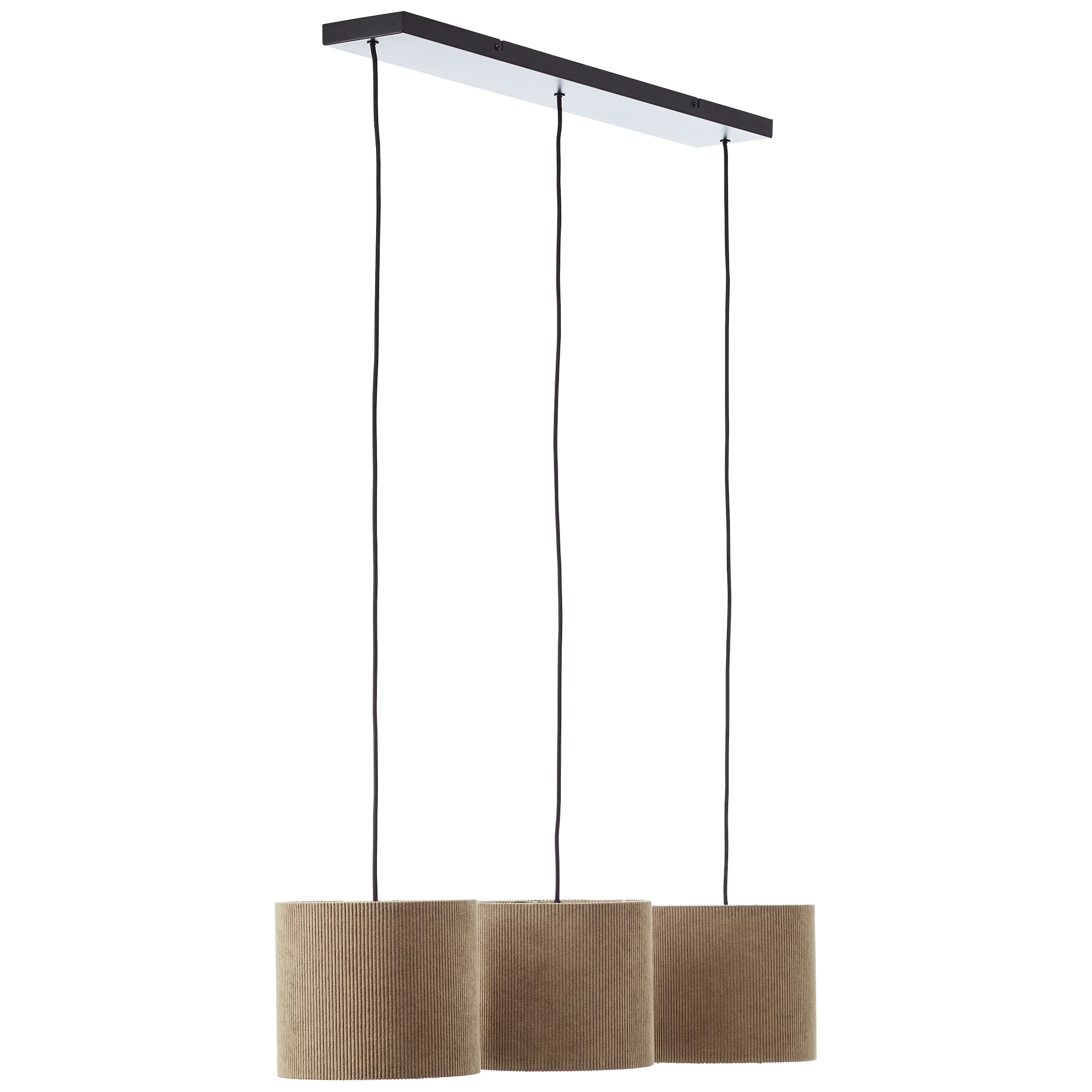 Brilliant Pendelleuchte »Tony«, 3 flammig, Leuchtmittel E27 | ohne Leuchtmittel, mit Cord-Lampenschirm, 150 x 94 x 23 cm, 3x E27, kürzbar, Textil, grau