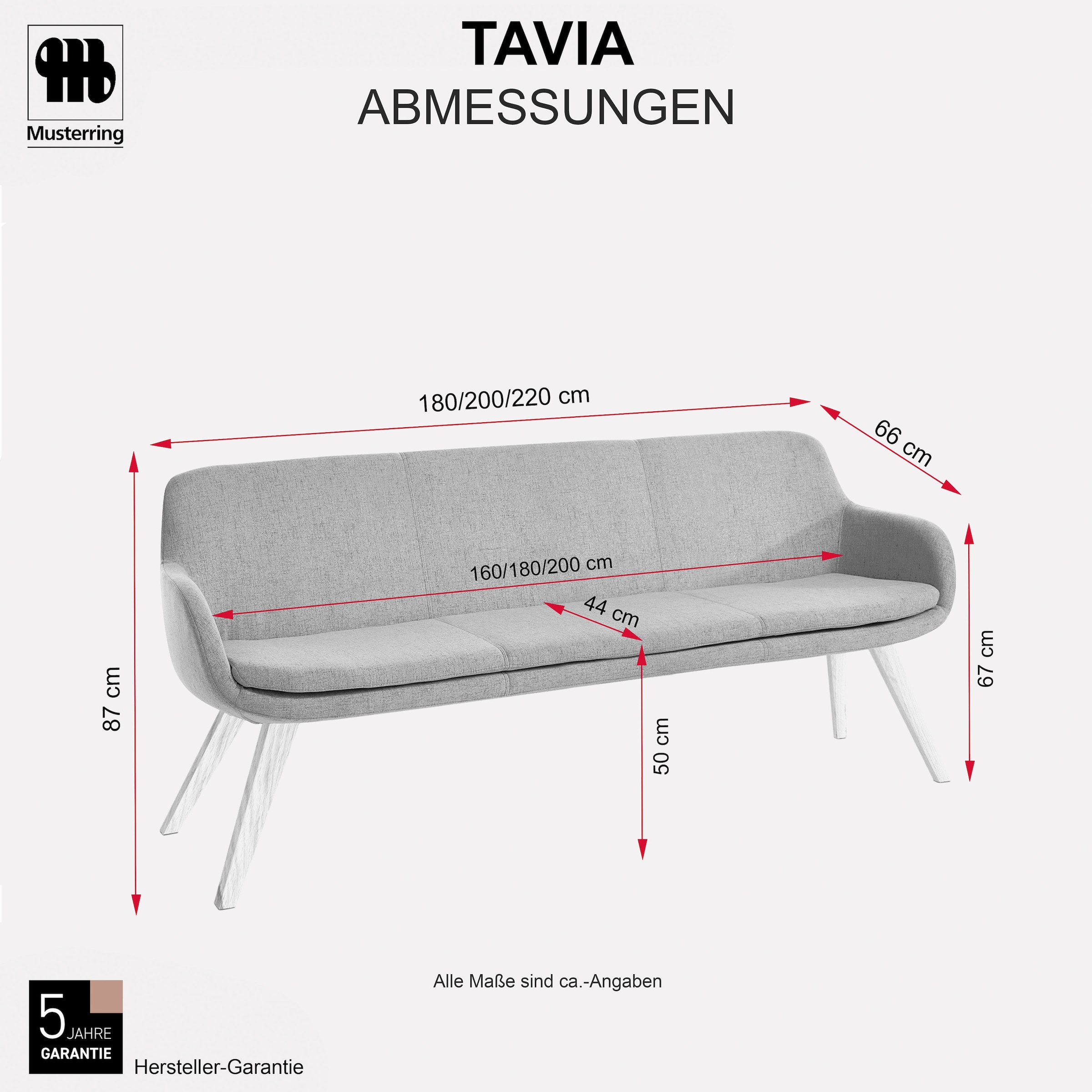 Musterring Essbank »Tavia« Stativgestell aus Eiche bianco massiv, Breite 180, 200 oder 220 cm