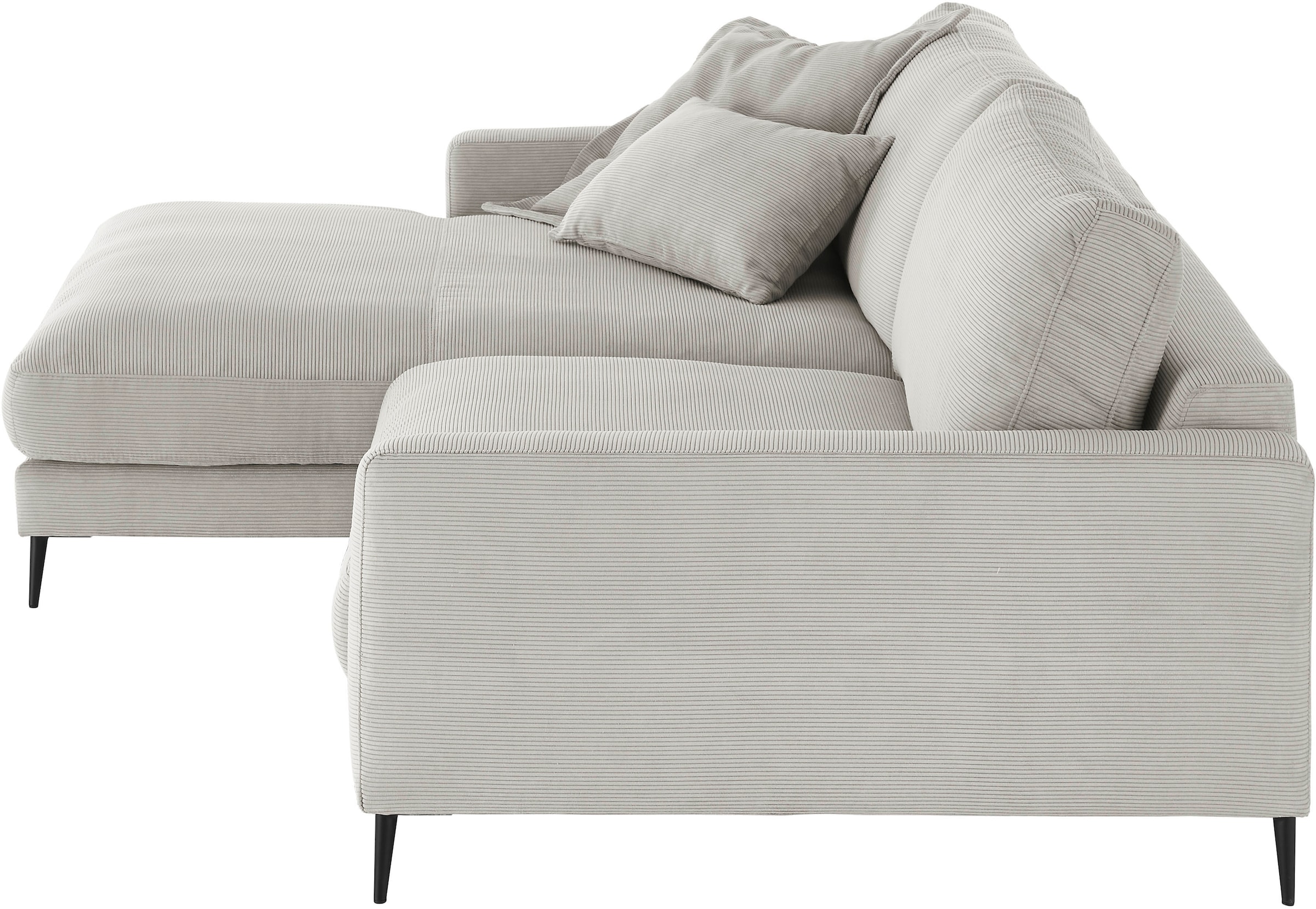 INOSIGN Ecksofa »Downtown, B/T/H: 272/190/84 cm L-Form«, weicher Sitzkomfort auch in Cord und Bouclé, incl. Zierkissen