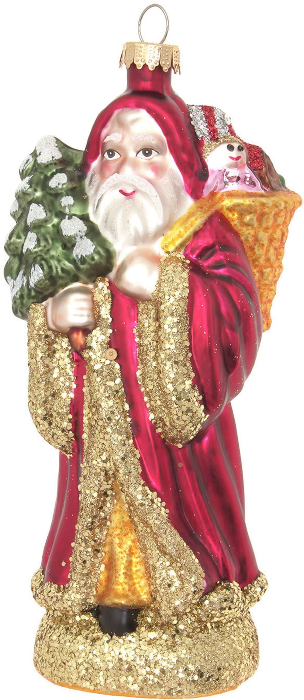 Krebs Glas Lauscha Christbaumschmuck »Santa mit Geschenkkorb & Baum«, (1 tlg.), Christbaumschmuck, Glas, mundgeblasen, handgefertigt, Weihnachtsmann