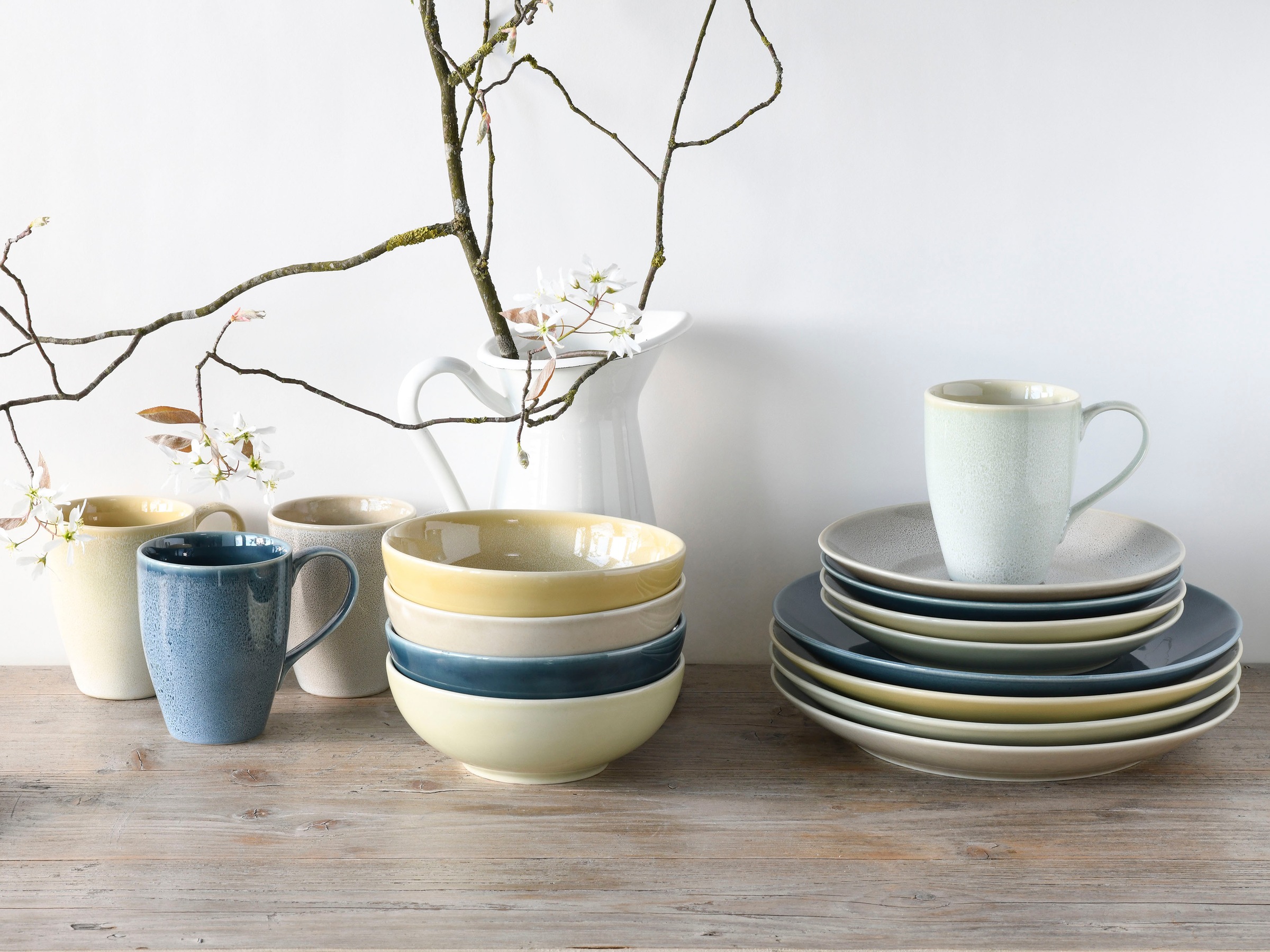 CreaTable Kombiservice »Geschirr-Set Reactive«, (Set, 16 tlg., Kaffeeservice und Tafelservice im Set, für 4 Personen), Service, nostalgische Spezialglasur, 16 Teile, für 4 Personen
