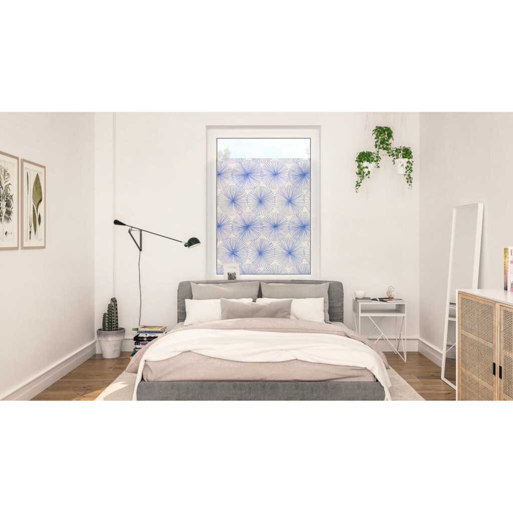 LICHTBLICK ORIGINAL Fensterfolie »Fensterfolie selbstklebend, Sichtschutz, Flower wheel - Blau«, 1 St., blickdicht, glattstatisch haftend
