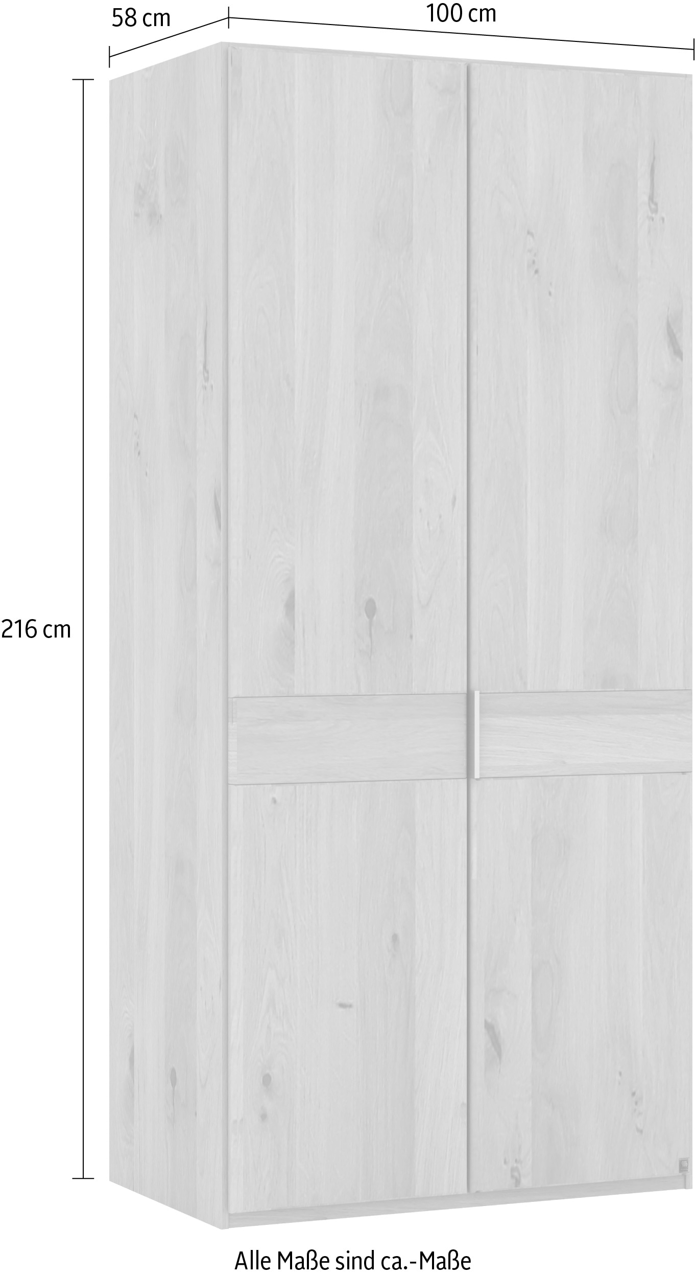 Musterring Drehtürenschrank »Savona, Kleiderschrank, Schrank, Garderobe, teilmassiv Eiche« mit Türdämpfern, in 5 Breiten & 2 Höhen, extra Böden, MADE IN GERMANY,  Türen in Bianco-Eiche massiv, mit Querriegel, verschiedene Größen