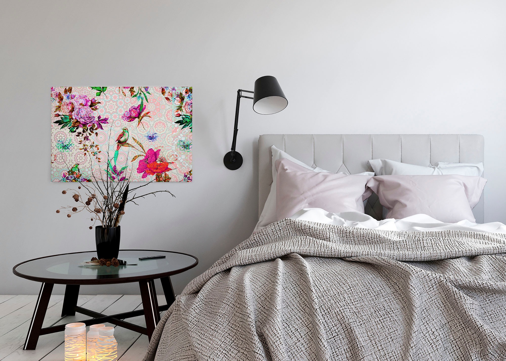 A.S. Création Leinwandbild »mosaic garden«, Kunst-Vögel-Kinder, (1 St.), Mosaik Keilrahmen Floral Blumen Vögel Leinwand-Bild Wohnzimmer modern
