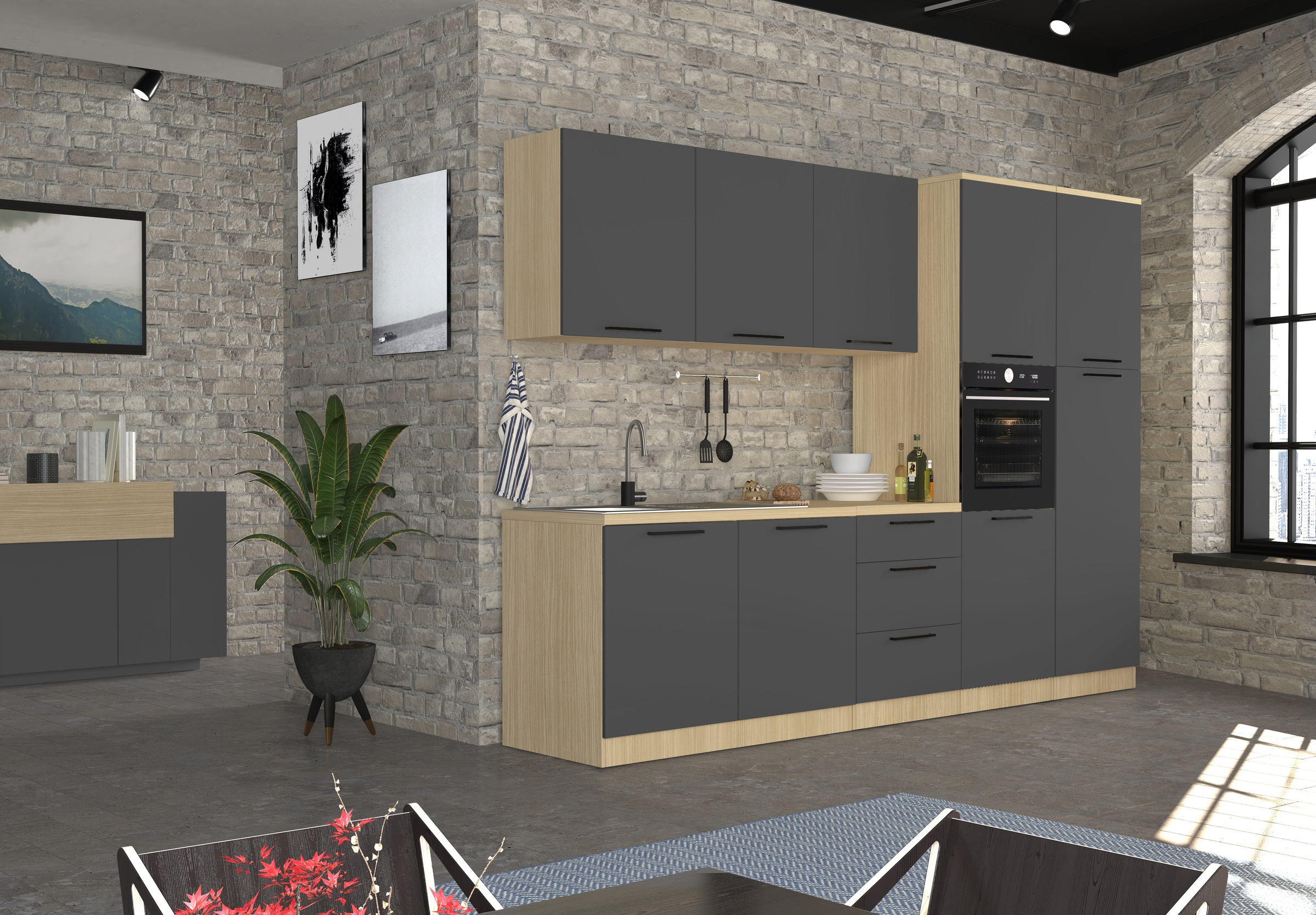 KOCHSTATION Backofenumbauschrank »Luna, Backofenschrank, Backofen-Hochschrank, Made in Italy« B/T/H: 60×60×214,5 cm, Oberplatte mit 25 mm Stärke