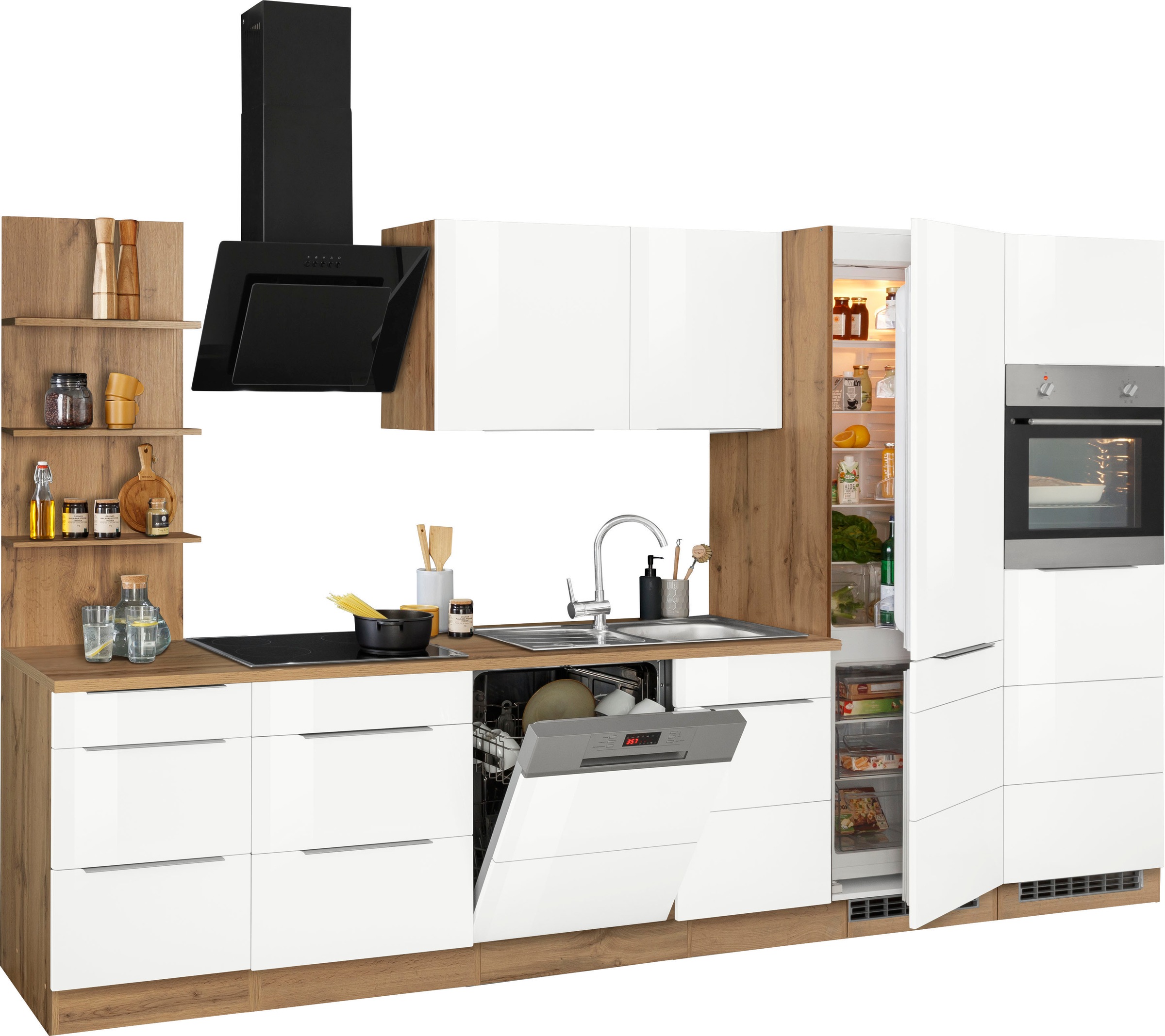 KOCHSTATION Küchenzeile »KS-Brindisi Breite 340 cm«, wahlweise mit E-Geräten und Induktion, mit MDF-Fronten und Regal