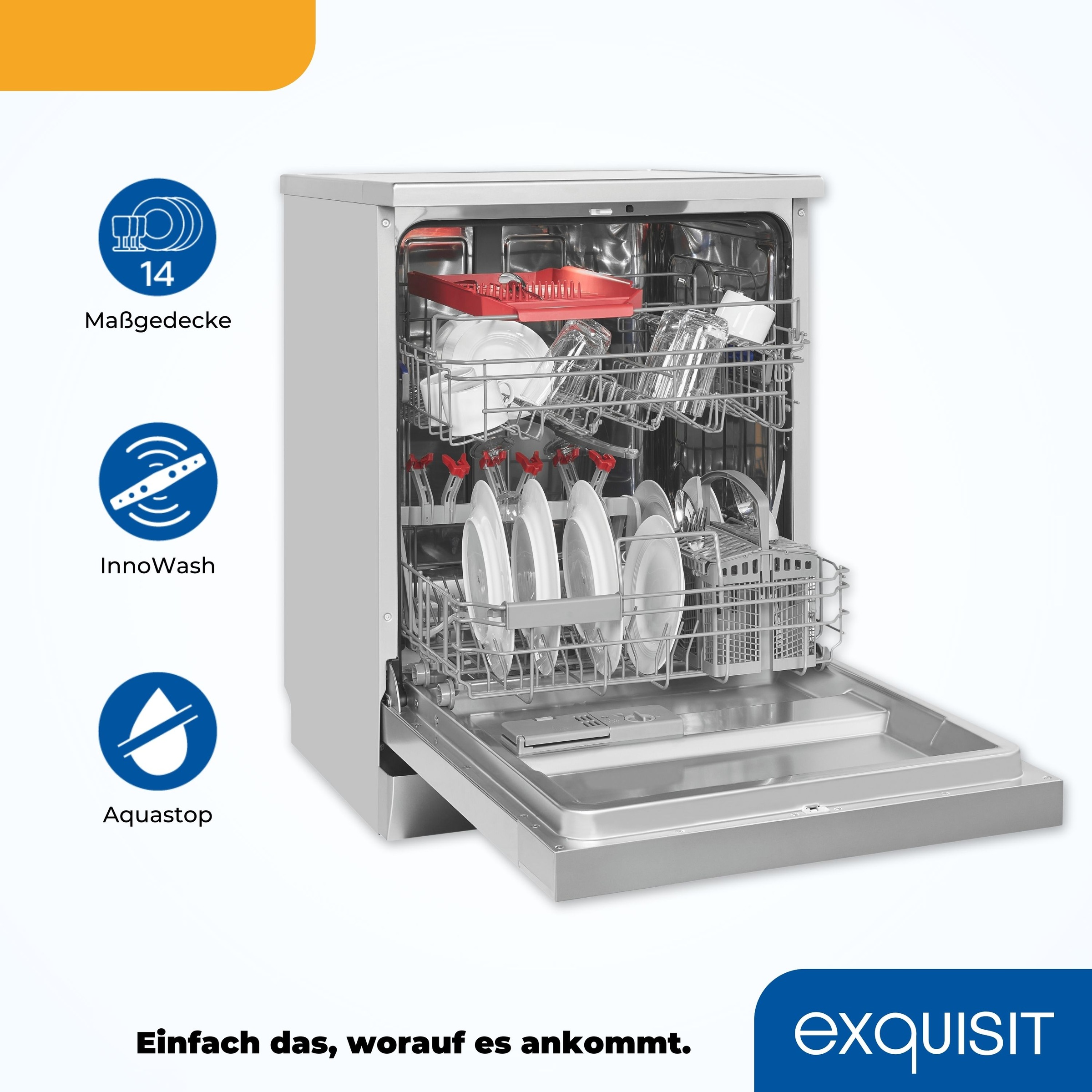exquisit Standgeschirrspüler »GSP9414-030D inox«, 14 Maßgedecke