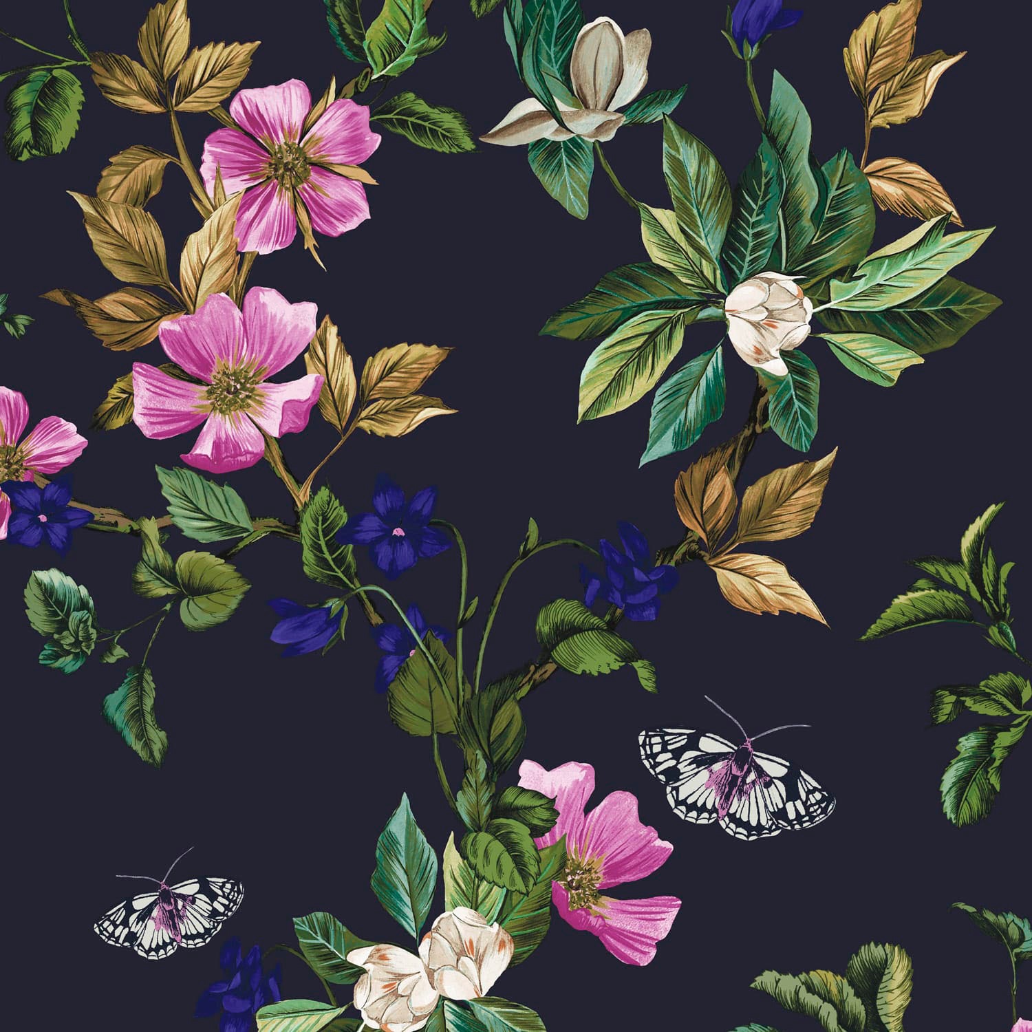 Joules Vliestapete »Wakerly Woodland Floral French Navy« floral glatt floral