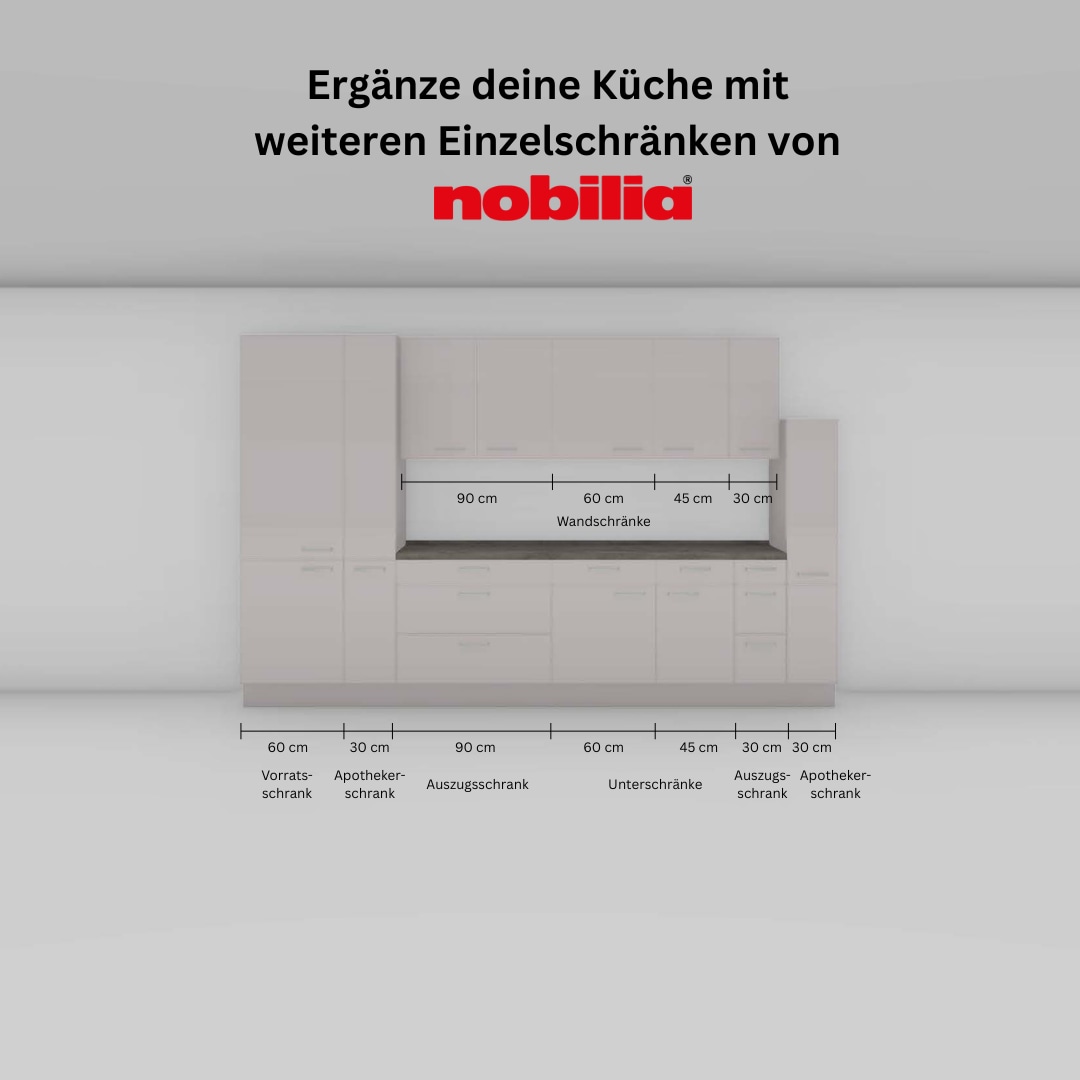 nobilia® Küchenzeile »"Laser I", Ausrichtung wählbar, Breite 240 cm« vormontiert, wahlw. mit unterschiedlichen E-Geräten-Sets