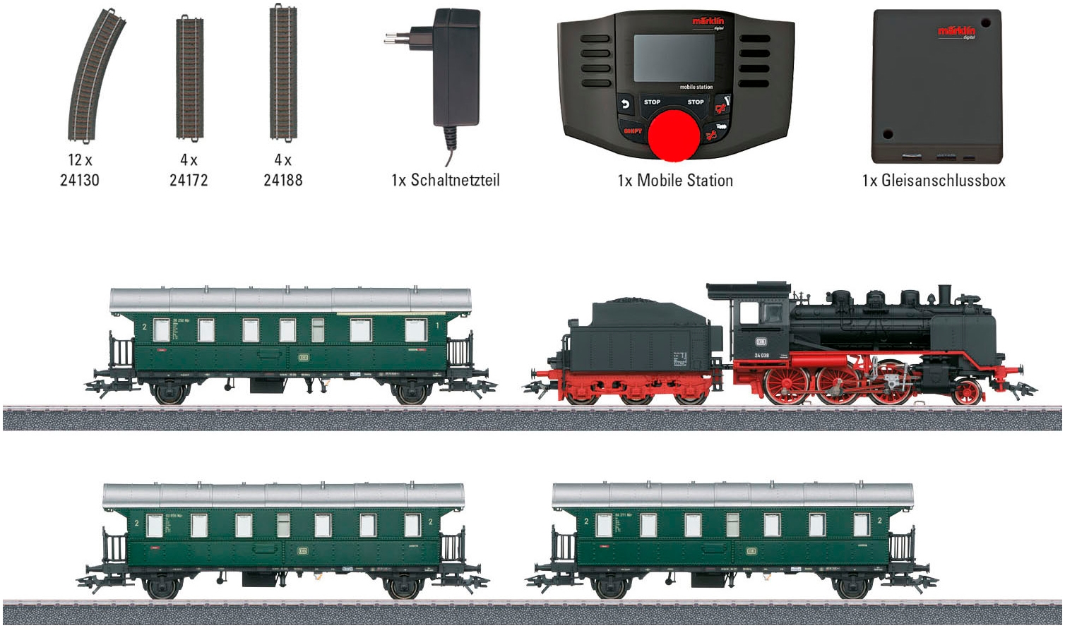 Märklin Modelleisenbahn-Set »Märklin Digital-Startpackung Nebenbahn mit BR 24 - 29244«, (Set, 27 tlg.), Made in Europe