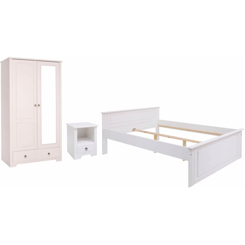 Home affaire Schlafzimmer-Set »Hugo«, (Set, 3 St.), Bett 140x200cm, 2-trg Kleiderschrank und 1 Nachttisch