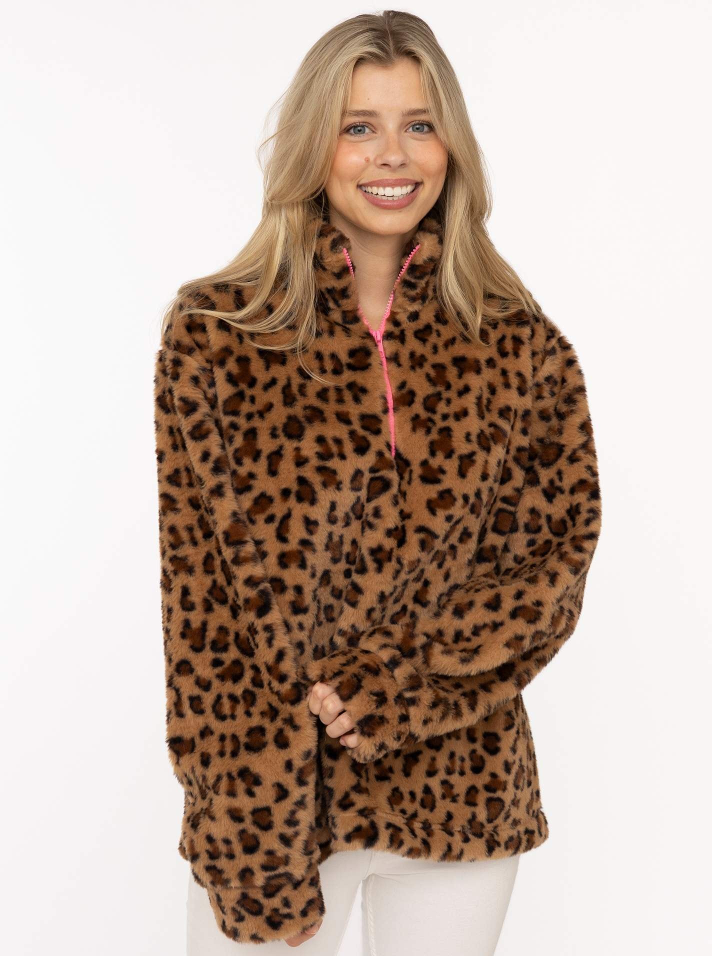 Zwillingsherz Troyer »Fake Fur Troyer Cozy Leo« mit Stehkragen, Reißverschluß, flauschiges Material, Leo-Allover