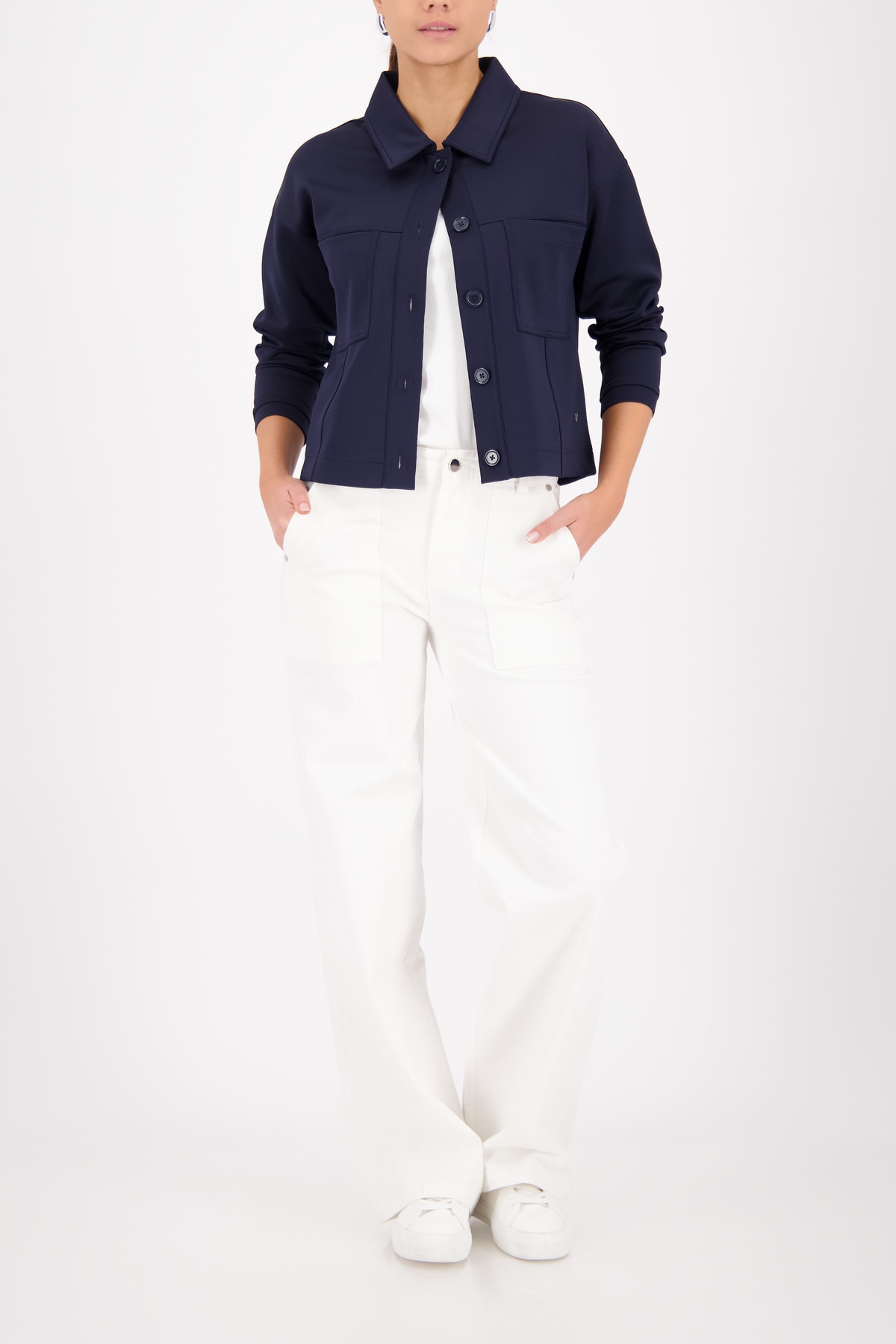 Monari Sweatjacke Hemdkragen, große Brusttaschen, elastische Qualität