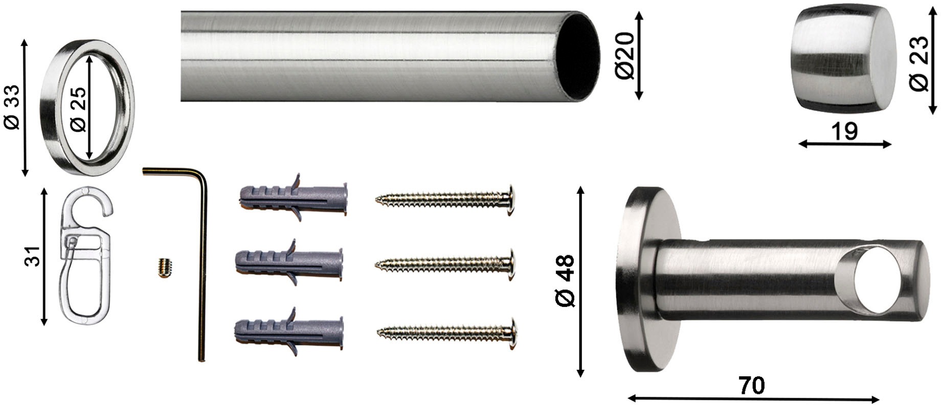 indeko Gardinenstange »Consul 20« Ø 20 mm 1 läufig-läufig Wunschmaßlänge;Dü günstig online kaufen