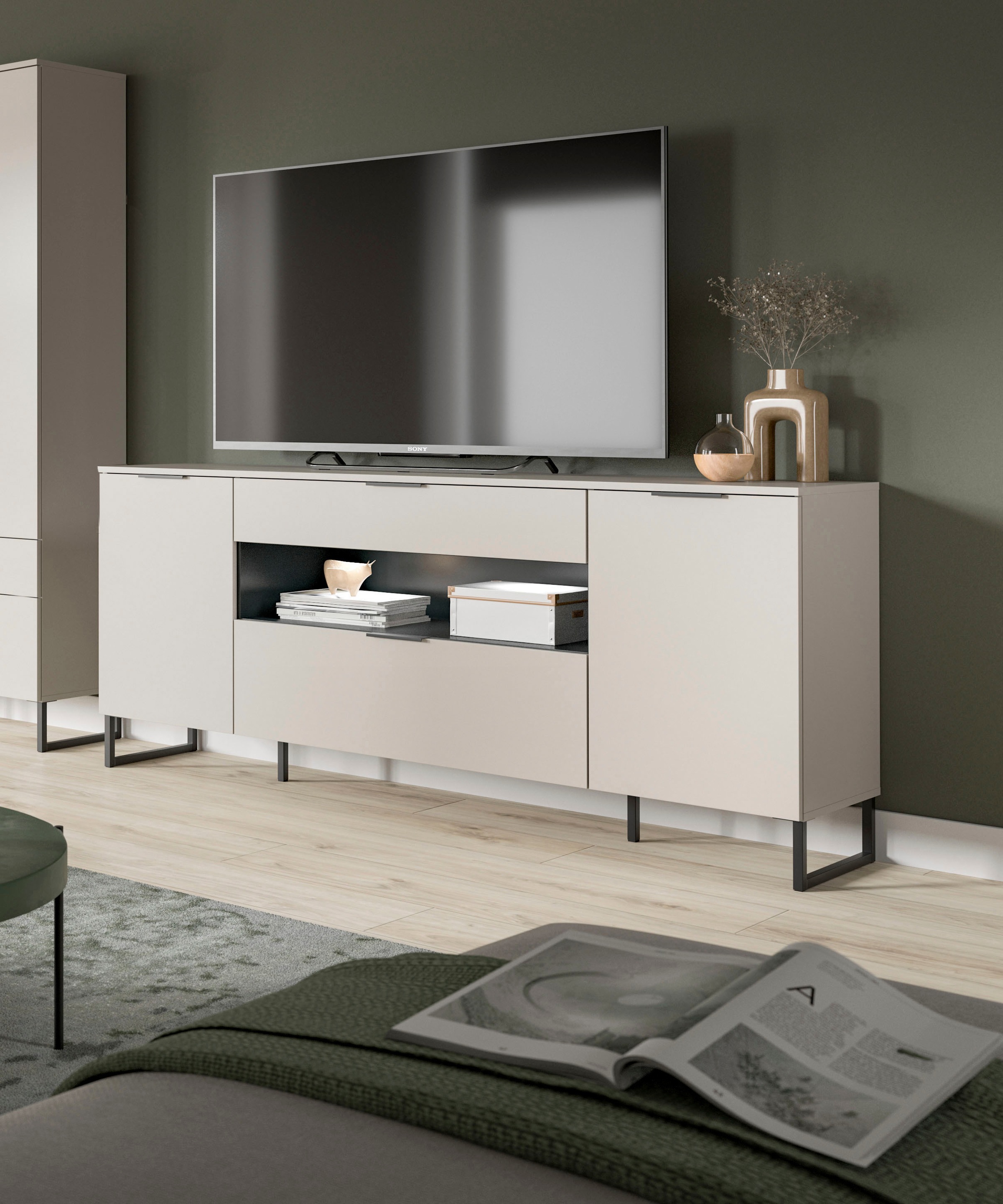 INOSIGN Sideboard »Adio, Sideboard, 185 cm Breite«, (1 St.), Adio, Sideboard, Kashmir NB,2 Türen,1 Schublade,1 Klappe,offenes Fach