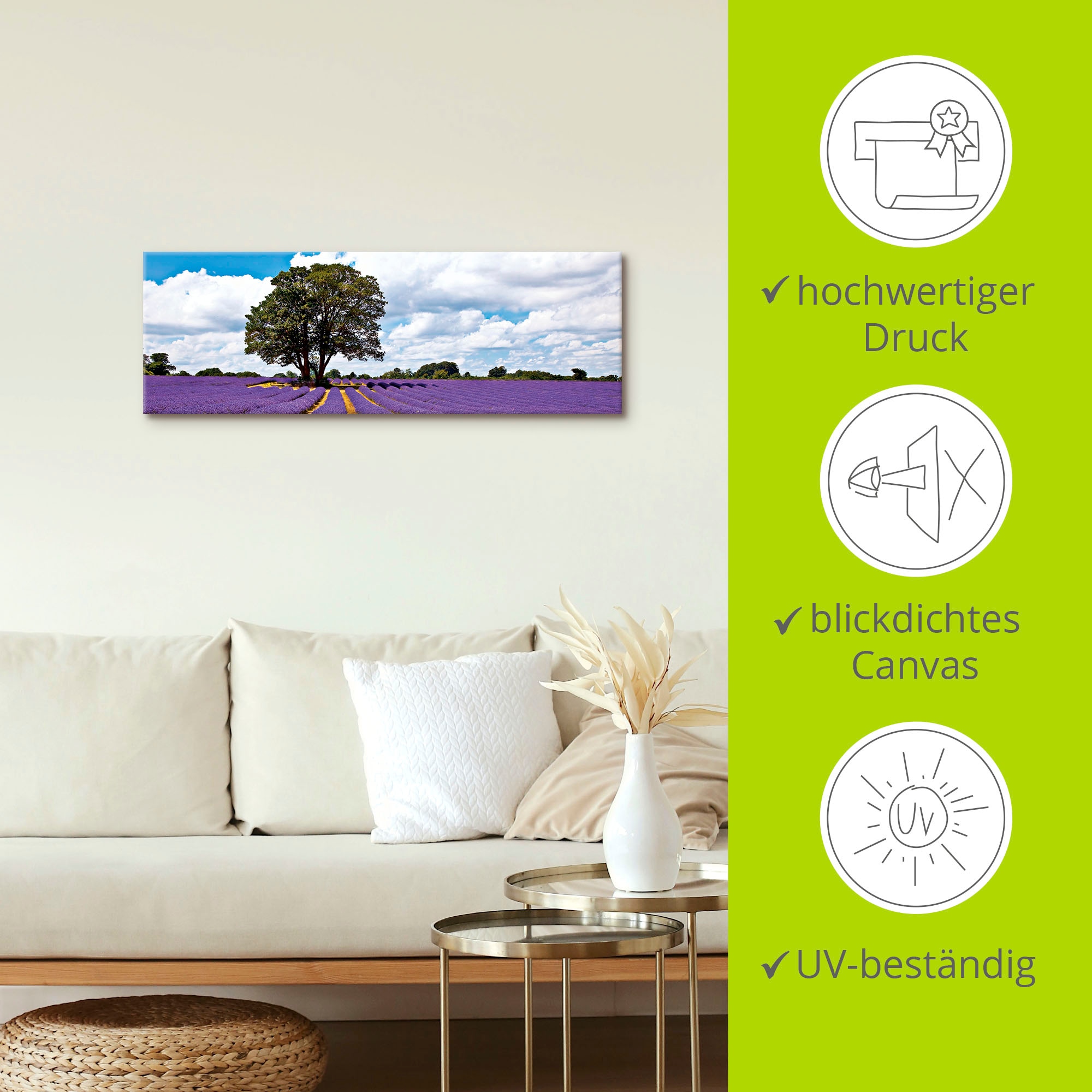 Artland Wandbild »Schönes Lavendelfeld im Sommer«, Felder, (1 St.), als Alubild, Outdoorbild, Leinwandbild in verschied. Größen