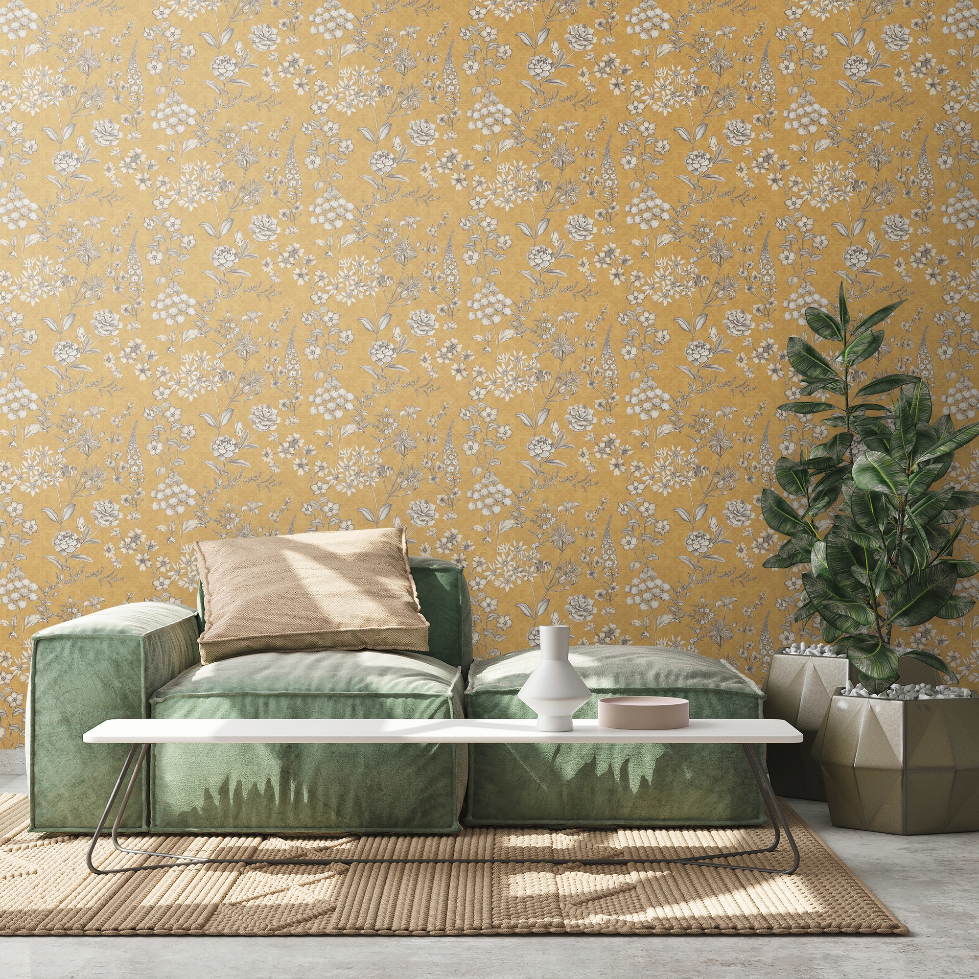 living walls Vliestapete »Metropolitan Stories. Travel Styles. Blumentapete«, matt-gemustert-neutral, Tapete Skandinavisch Skandi-Stil Floral Tapeten Wohnzimmer modern Flur