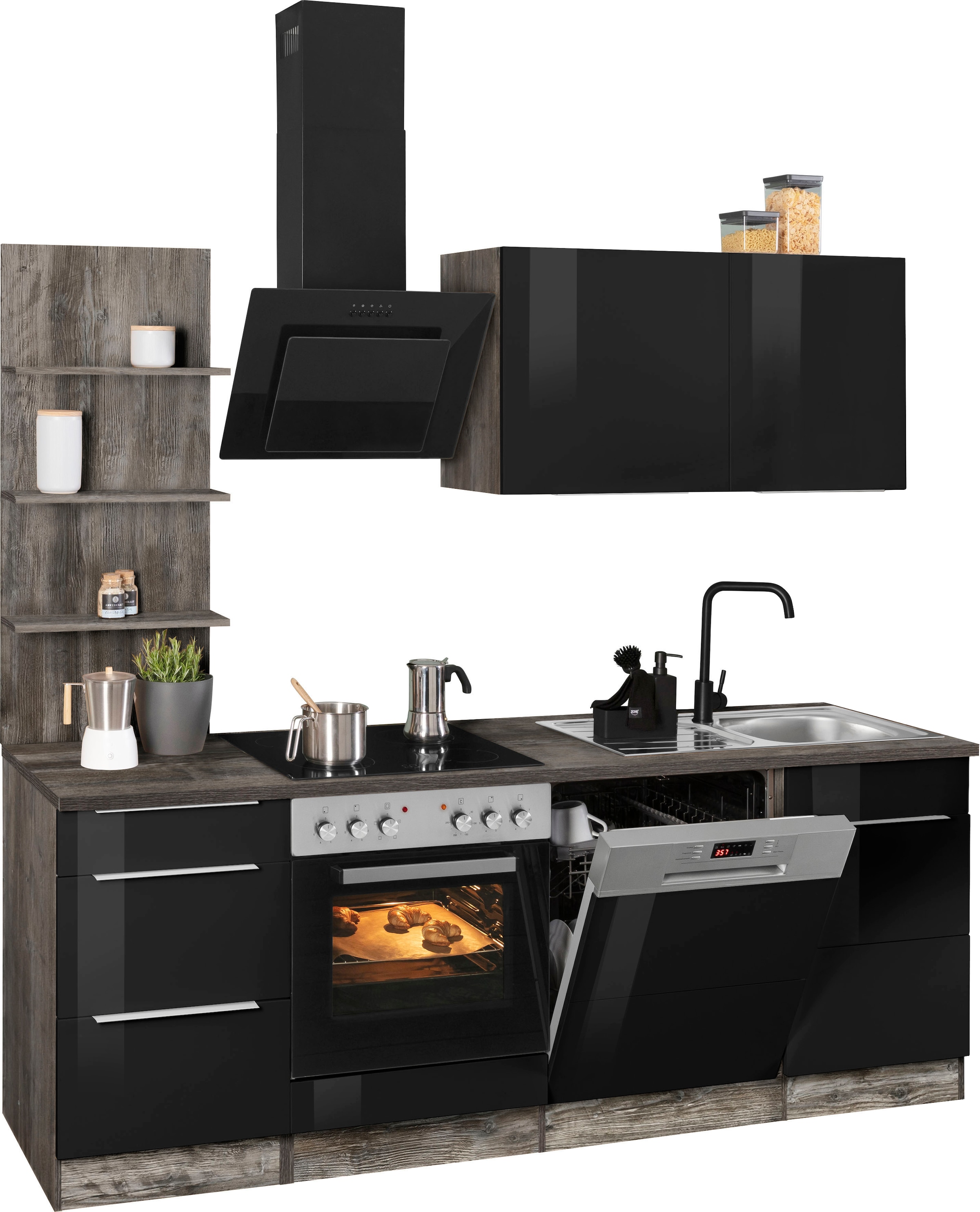 HELD MÖBEL Küchenzeile »Brindisi«, mit E-Geräten, Breite 220 cm auf Raten  bestellen | Küchenzeilen mit Geräten