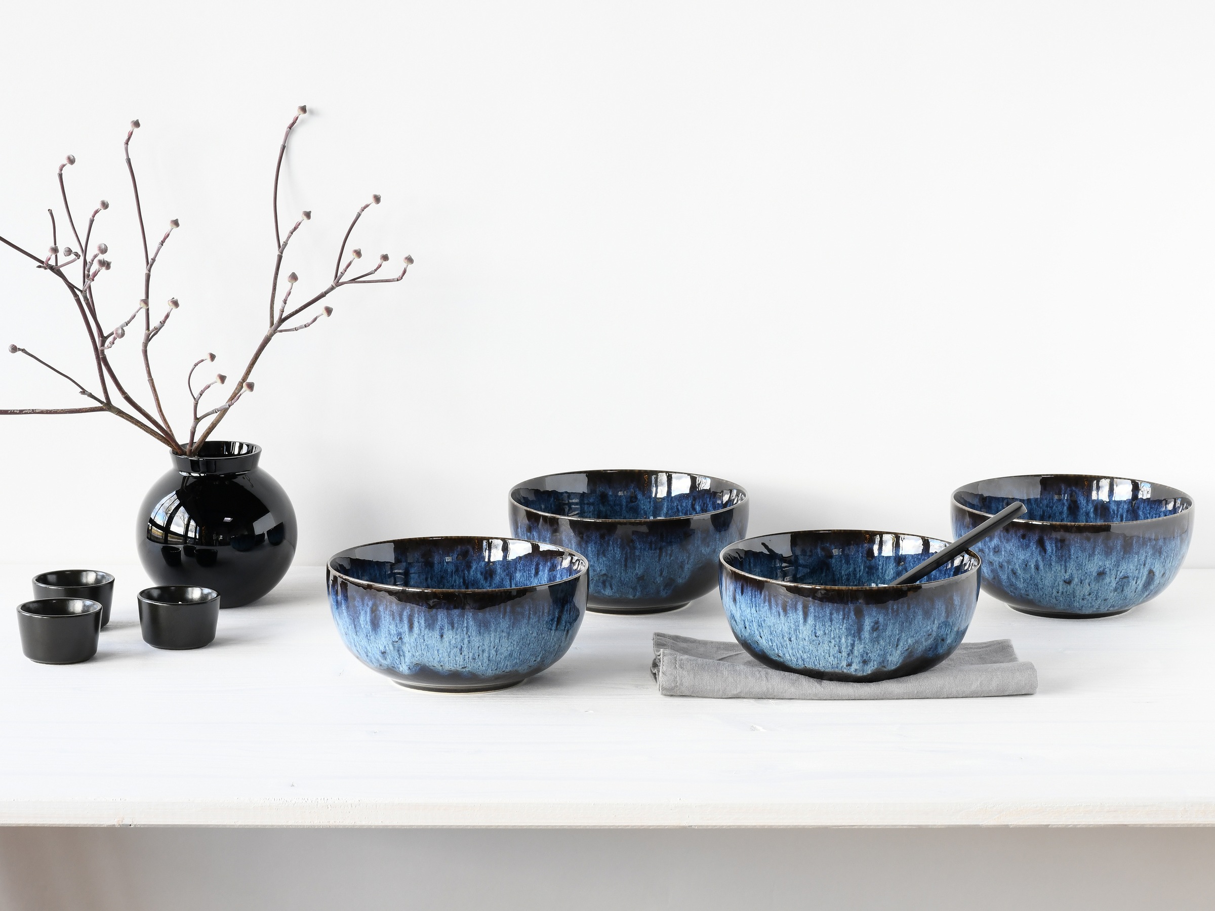 CreaTable Schüssel »Allround Magic Blue, Buddha Bowl, 4-tlg.« 4 aus Steinzeug Moderne Coupeform, Reaktivglasur