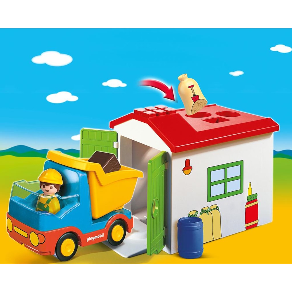 Playmobil® Konstruktions-Spielset »LKW mit Sortiergarage (70184), Playmobil 1-2-3«