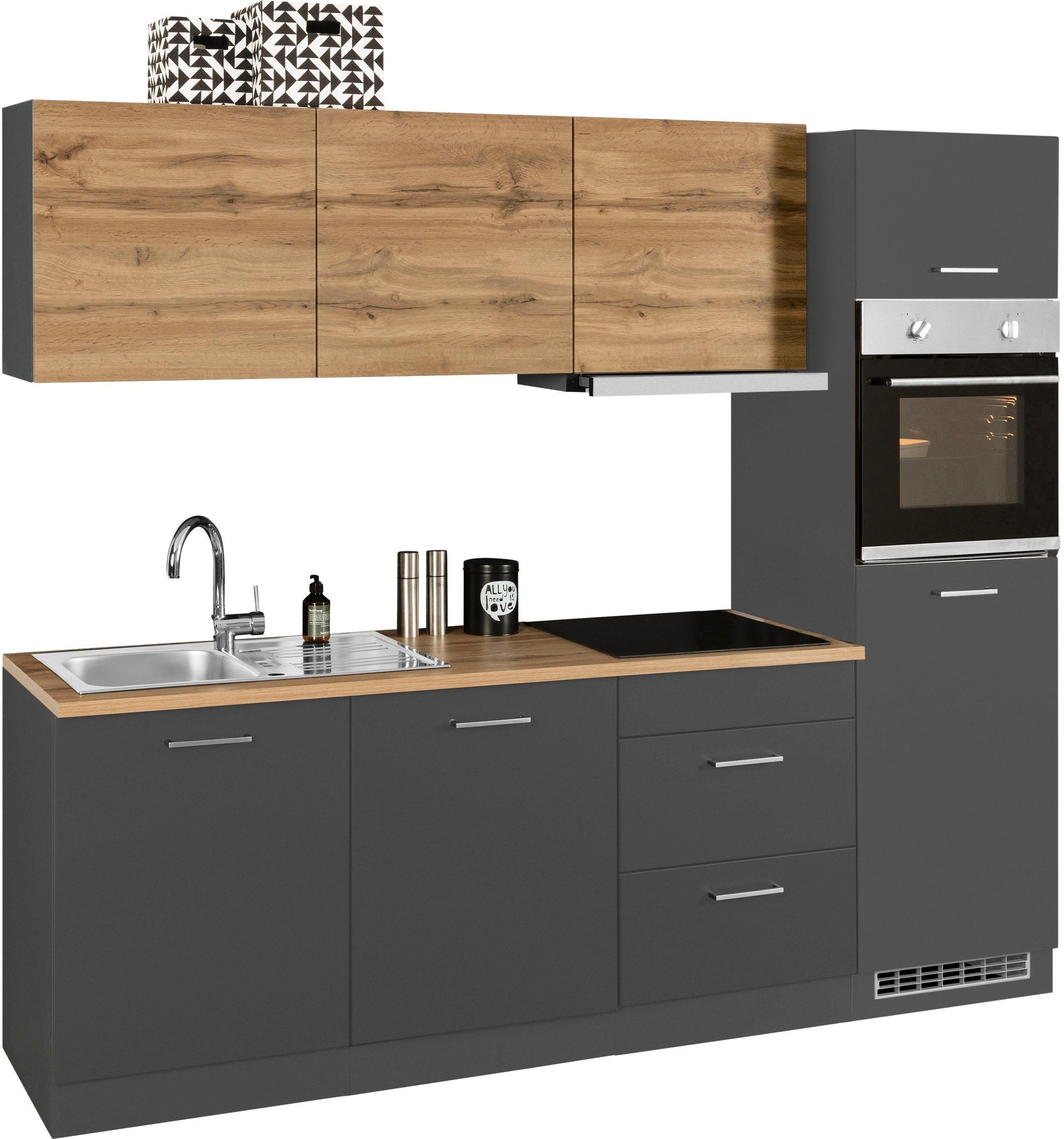 KOCHSTATION Küchenzeile »KS-Kehl«, mit E-Geräten, Breite 240 cm, inkl. Kühlschrank und Geschirrspüler