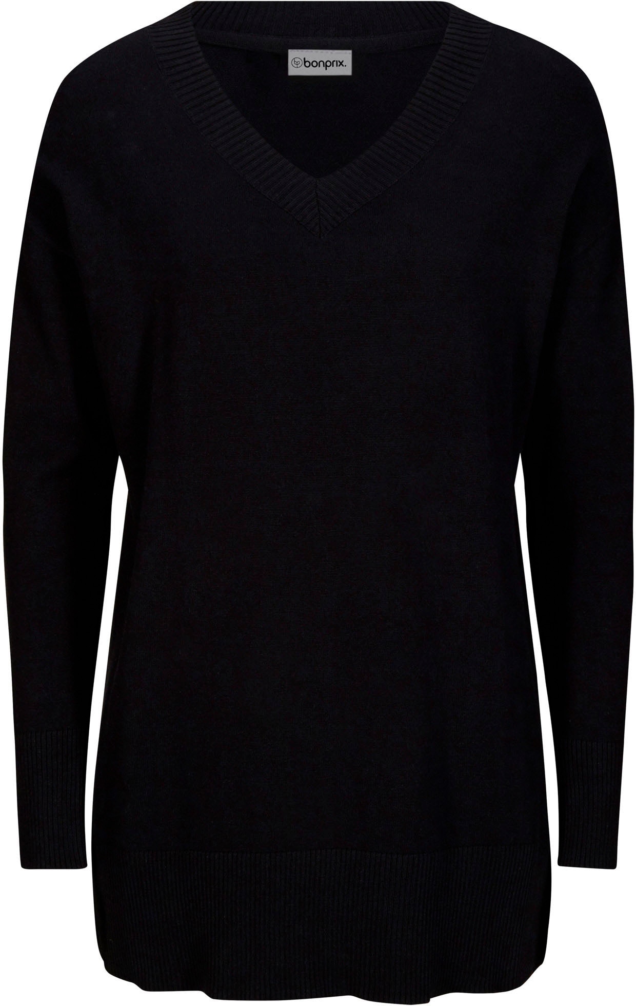 bonprix Longpullover »Long-Pullover« Feinstrick-Baumwollmischung, mit V-Ausschnitt, mit Seitenschlitzen