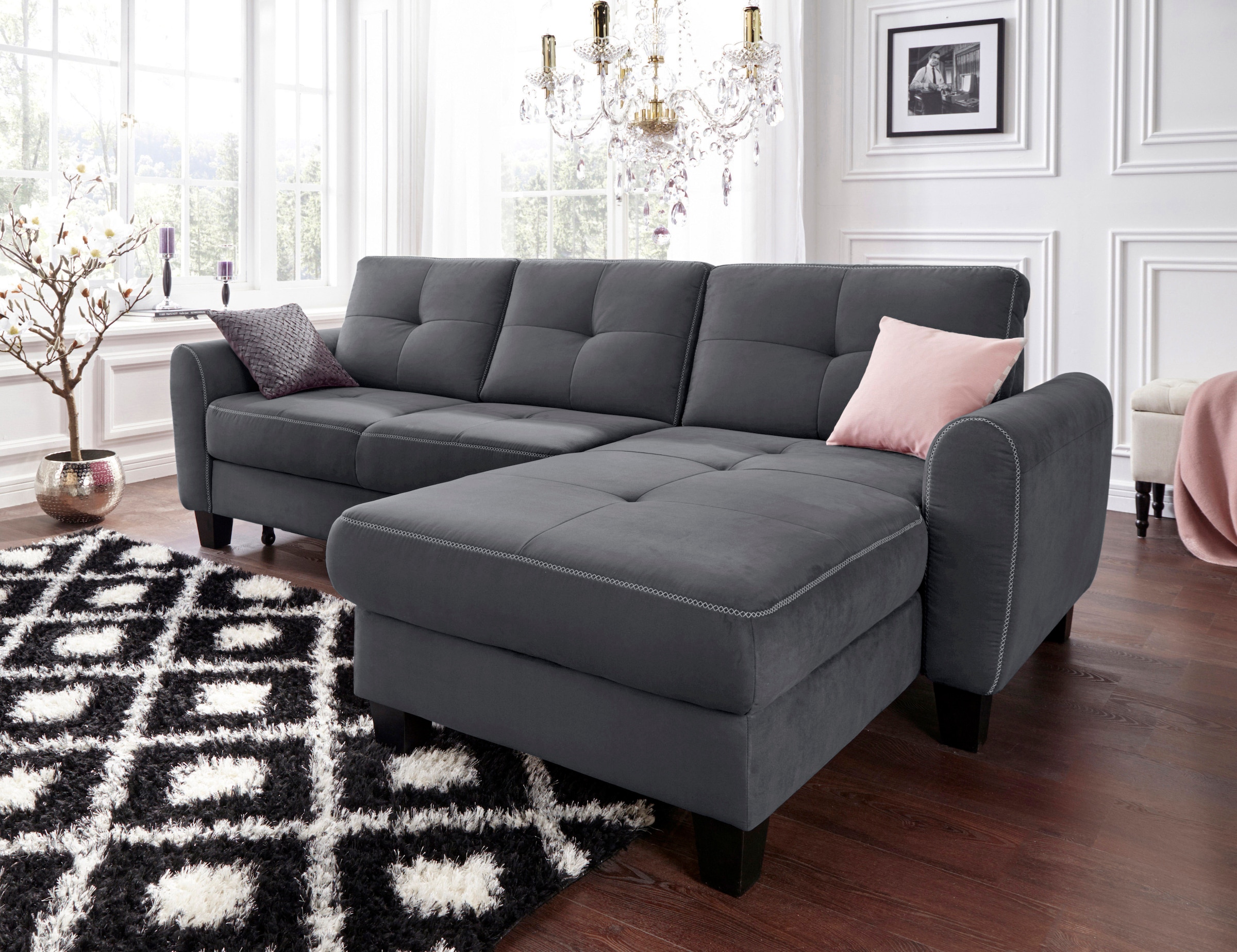 sit&more Ecksofa »Varese L-Form«, mit Federkern, wahlweise mit Bettfunktion günstig online kaufen