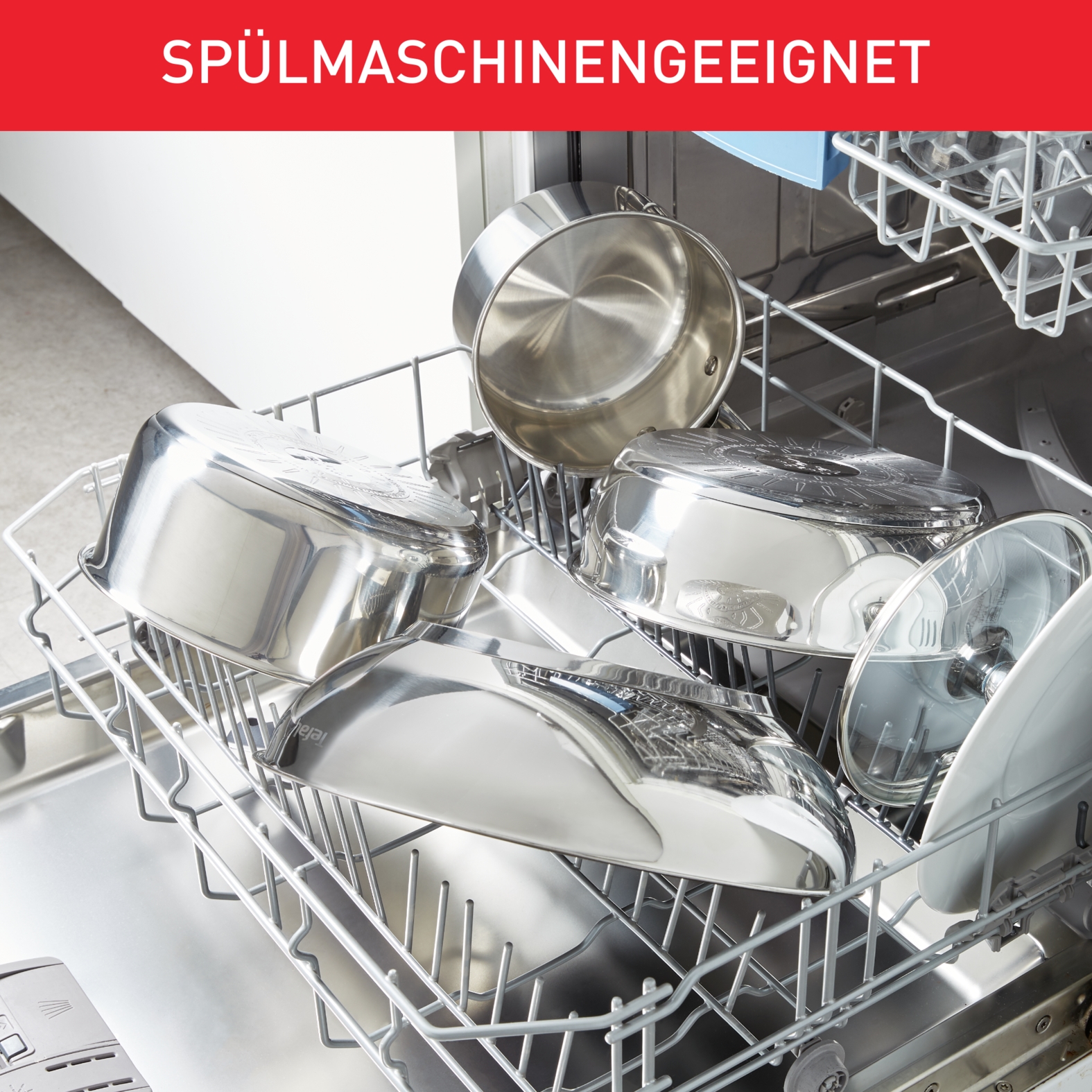 Tefal Topf-Set »Duetto Induktion, robust und hochwertig, Induktions Töpfe Set« Set, 1x Stielkasserolle 16 cm, je 1 Kochtopf mit Deckel 18/20/22/24 cm, 9 Stk. tlg. Edelstahl